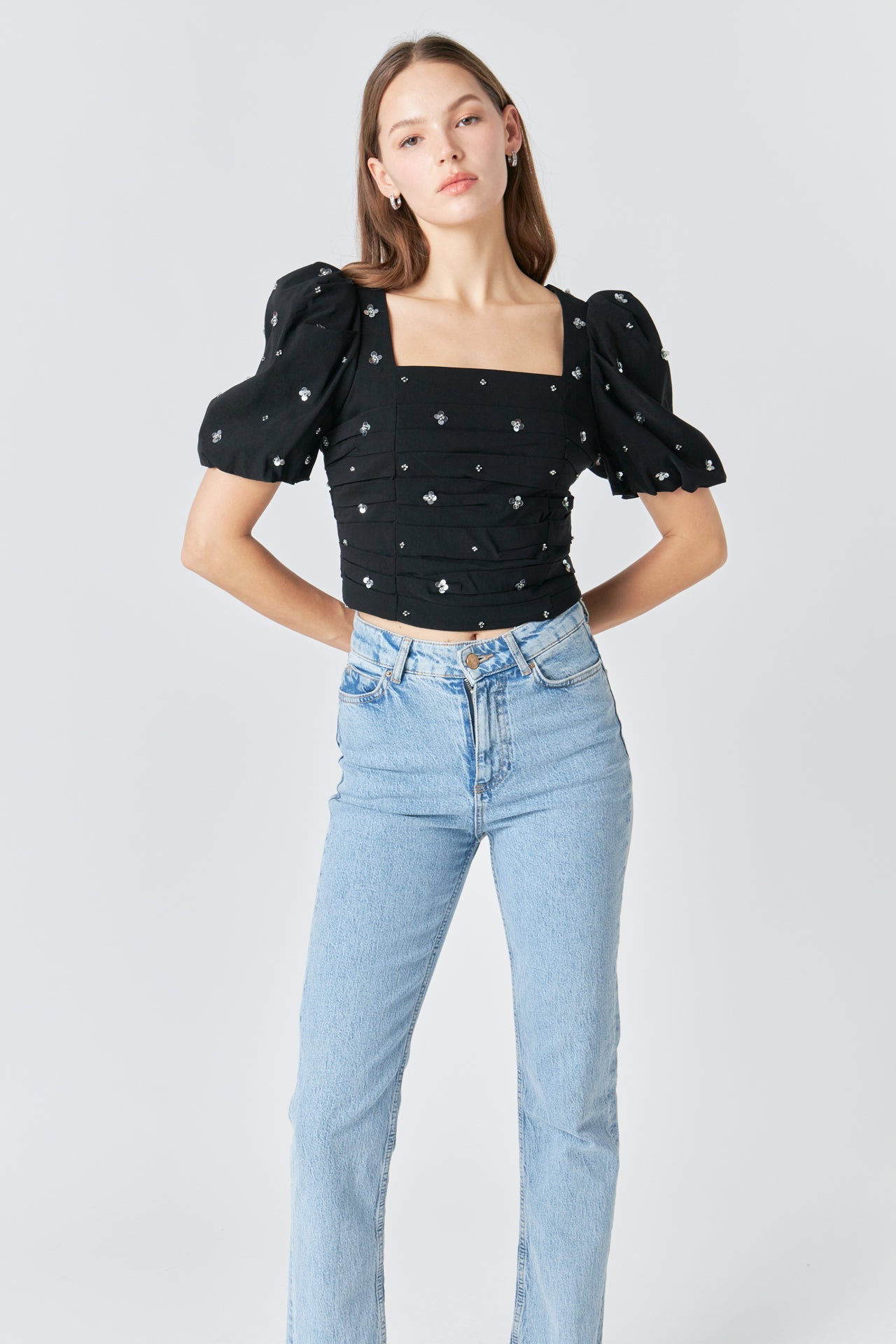ENDLESS ROSE - Premium Sequins Floral Embroidery Top - TOPS available at Objectrare