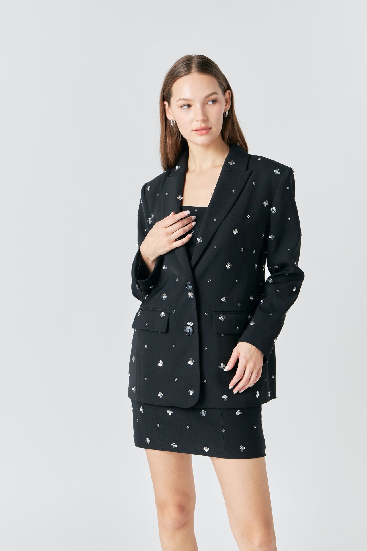 ENDLESS ROSE - Premium Sequins Floral Embroidery Blazer - BLAZERS available at Objectrare
