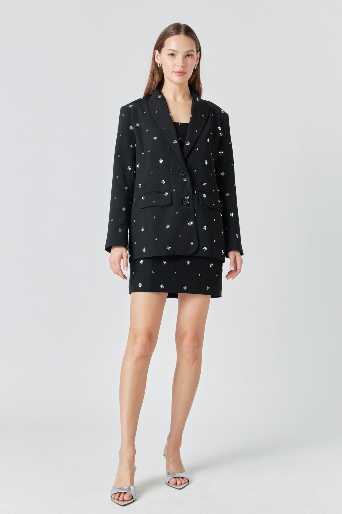 ENDLESS ROSE - Premium Sequins Floral Embroidery Blazer - BLAZERS available at Objectrare