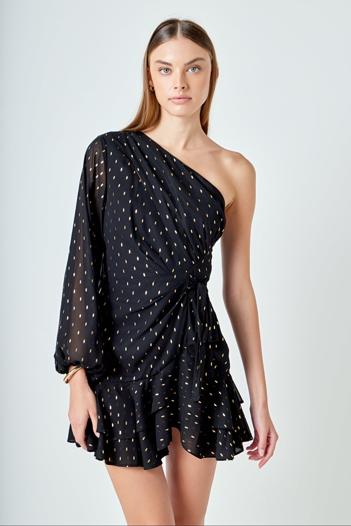 ENDLESS ROSE - One Shoulder Chiffon Mini Dress - DRESSES available at Objectrare