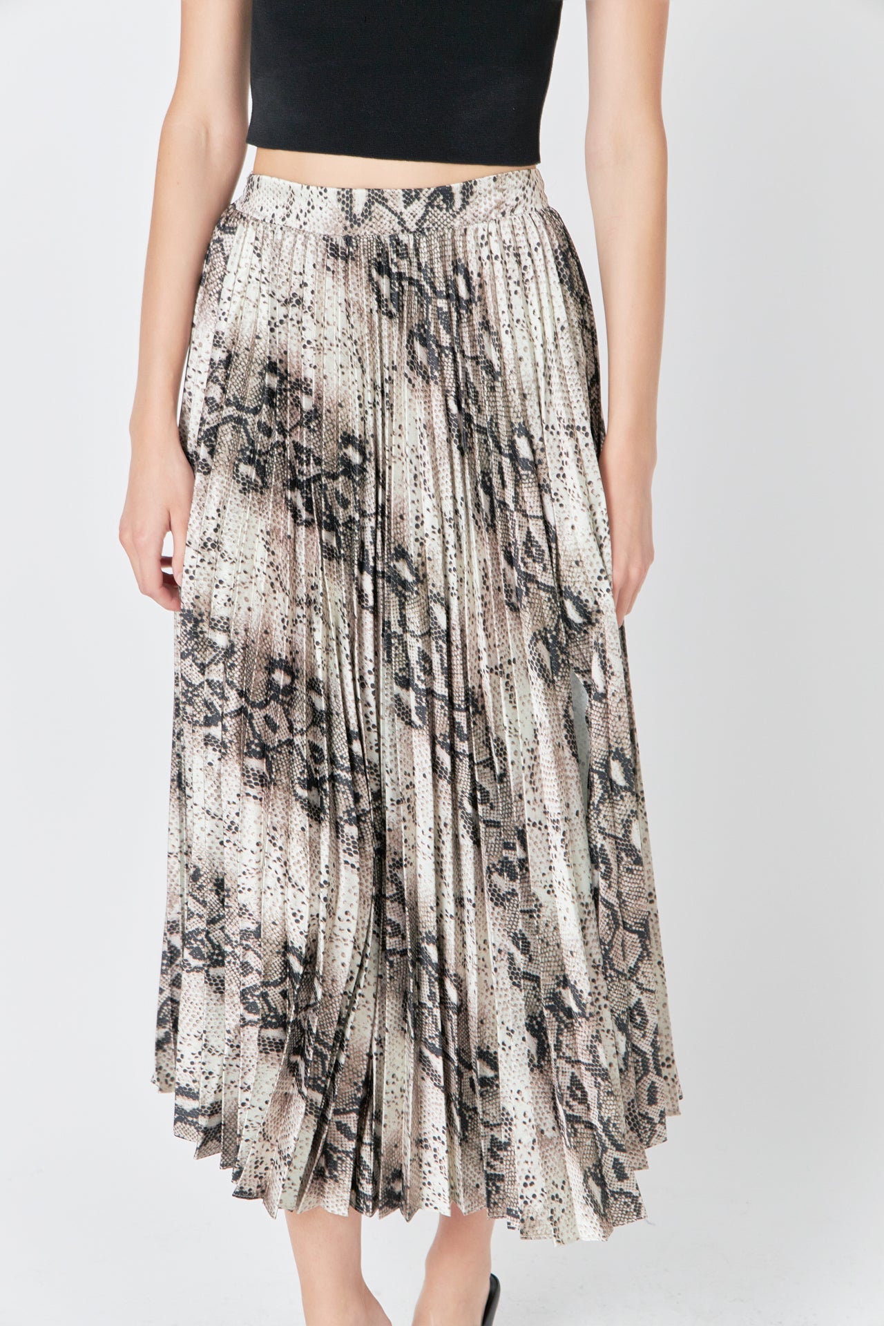 ENDLESS ROSE - Snakeskin Pleated Midi Skirt - SKIRTS available at Objectrare