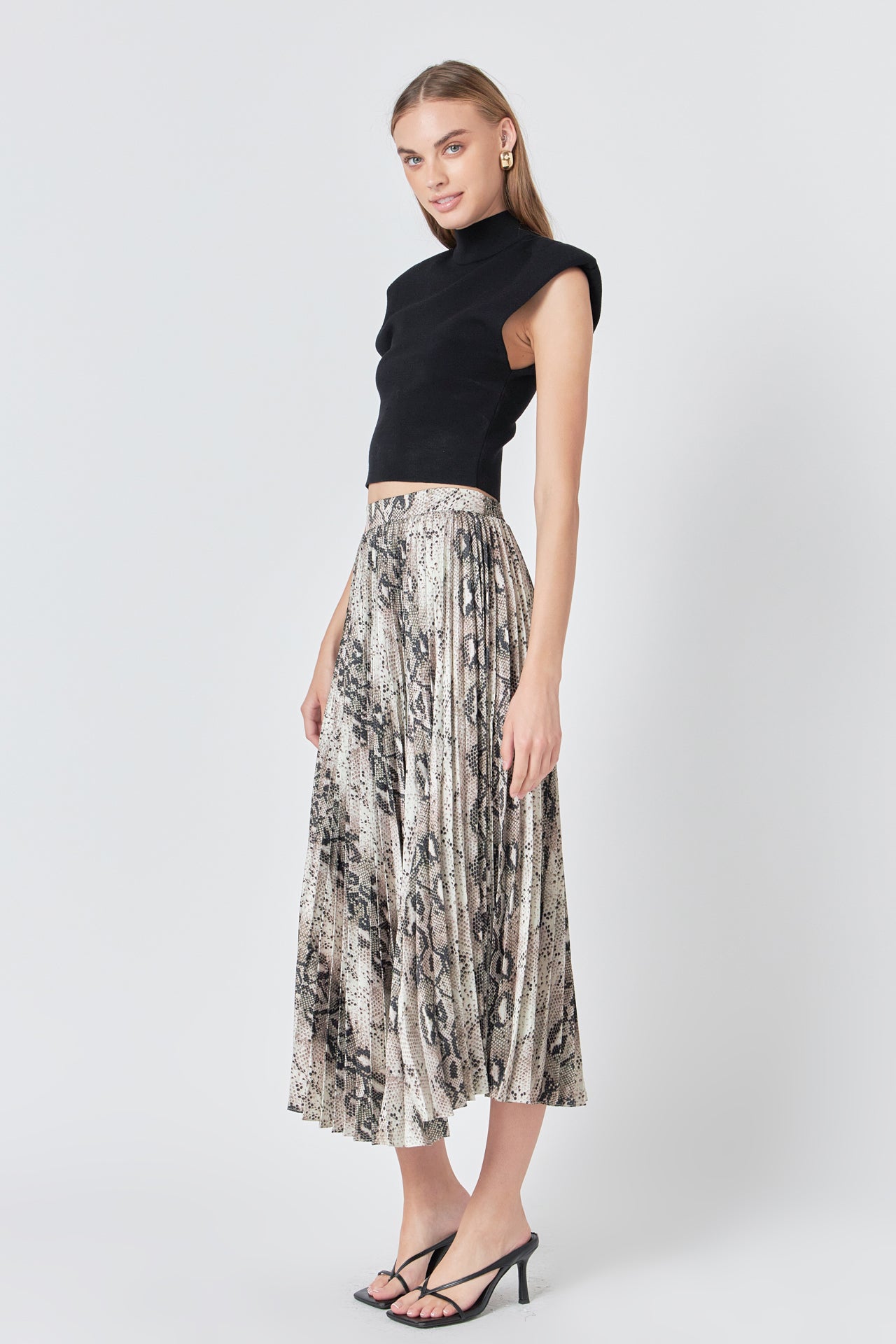ENDLESS ROSE - Snakeskin Pleated Midi Skirt - SKIRTS available at Objectrare