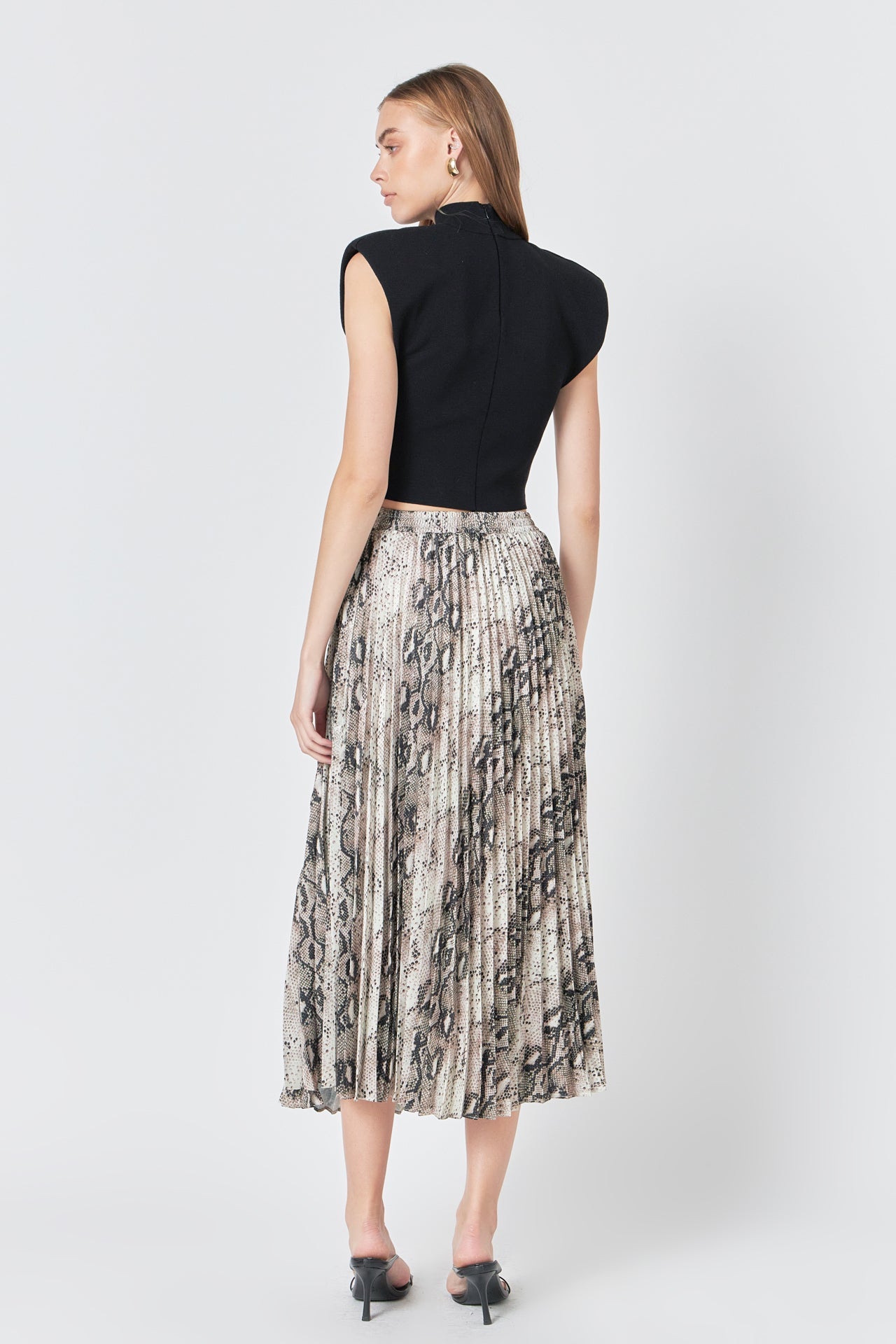 ENDLESS ROSE - Snakeskin Pleated Midi Skirt - SKIRTS available at Objectrare
