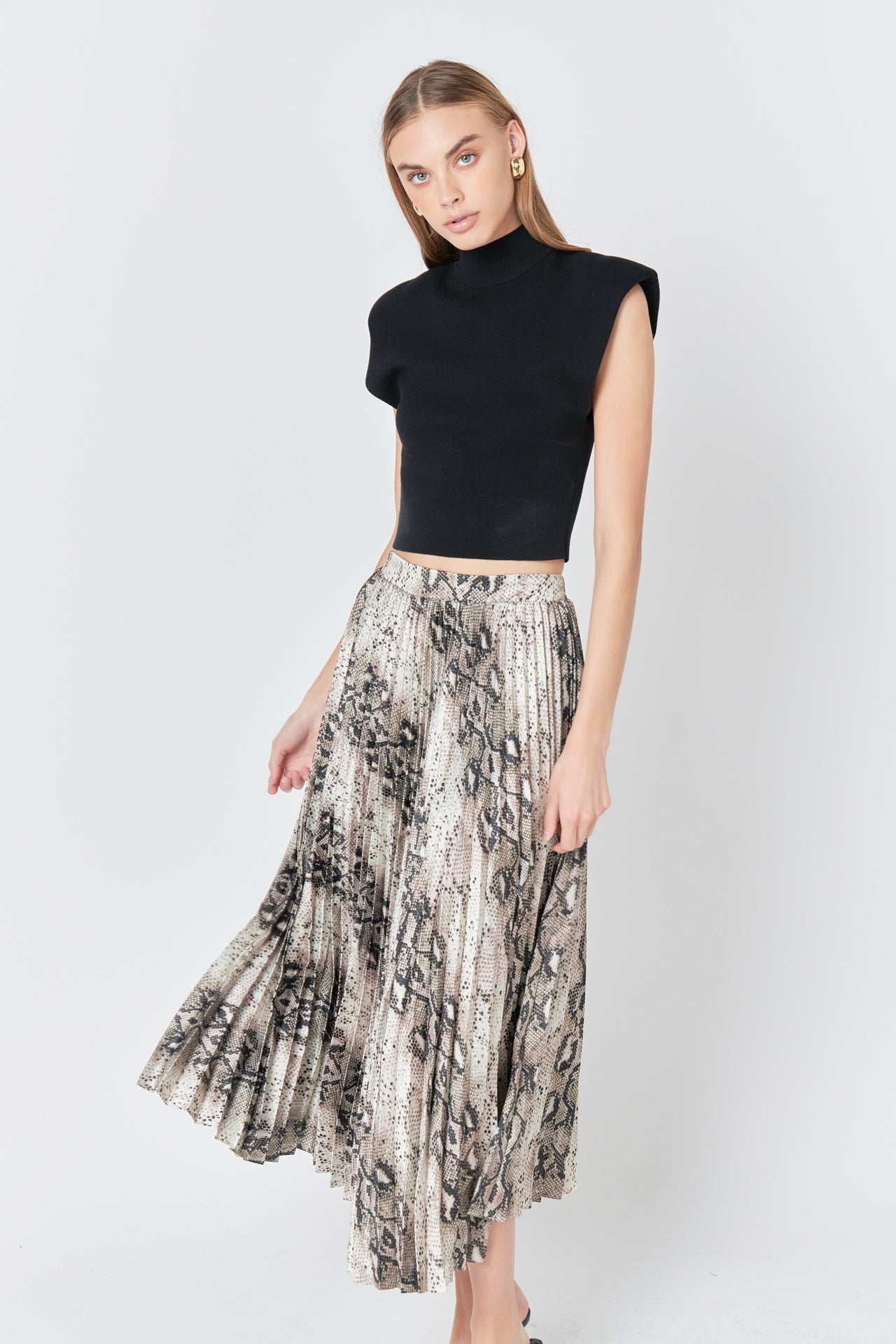 ENDLESS ROSE - Snakeskin Pleated Midi Skirt - SKIRTS available at Objectrare