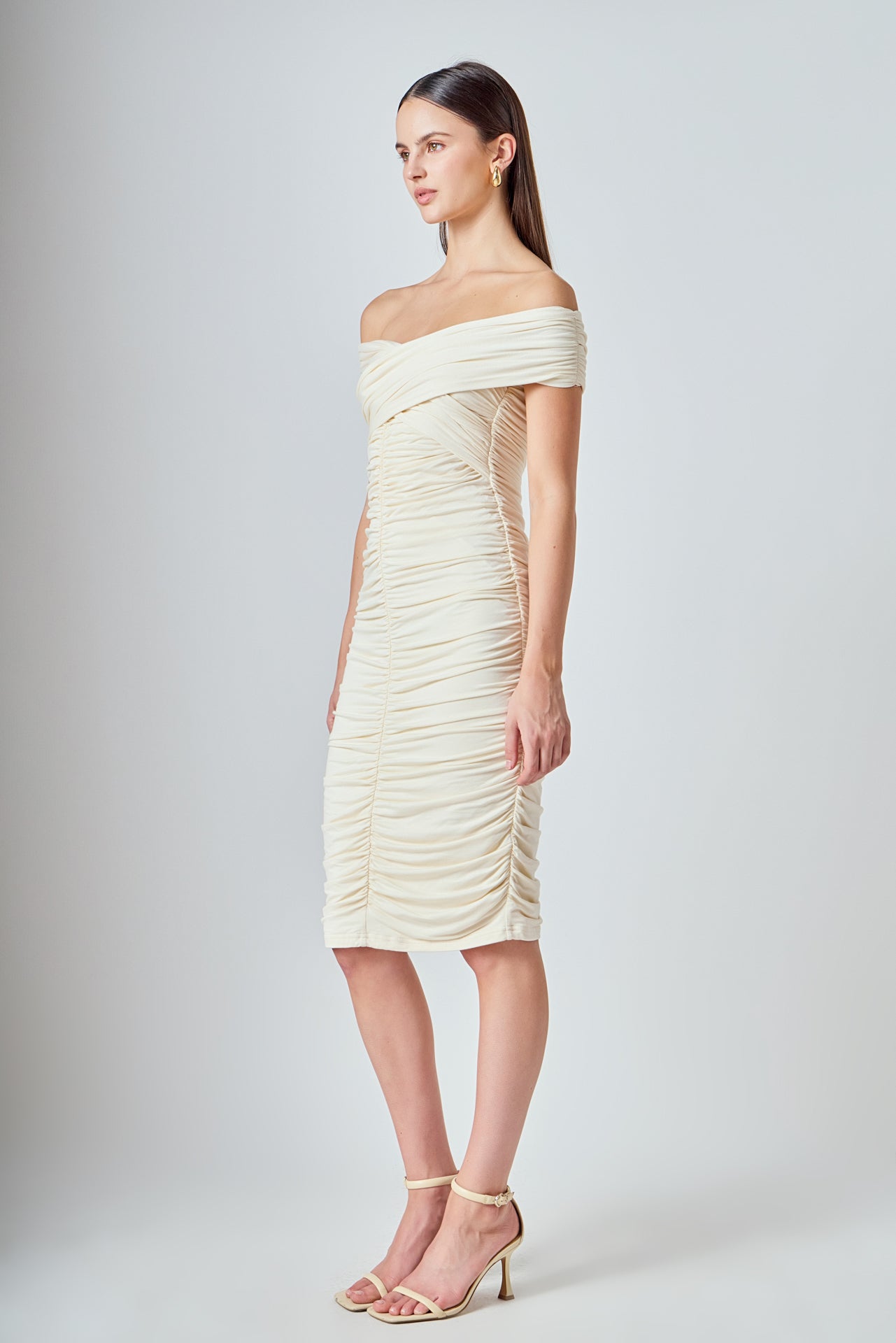 ENDLESS ROSE - Ruched Bodycon Midi Dress - DRESSES available at Objectrare