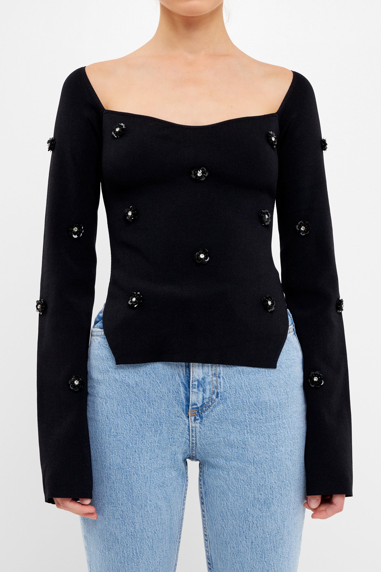 ENDLESS ROSE - Sequin Flower Sweater - SWEATERS & KNITS available at Objectrare