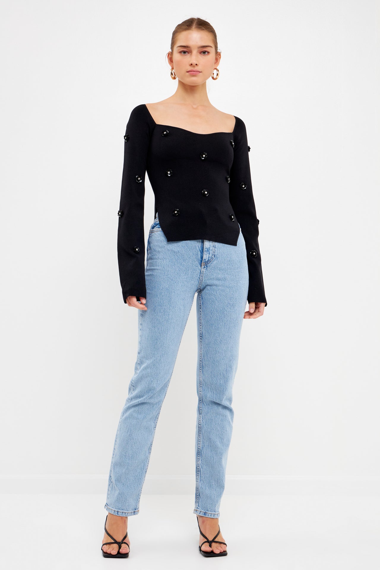 ENDLESS ROSE - Sequin Flower Sweater - SWEATERS & KNITS available at Objectrare