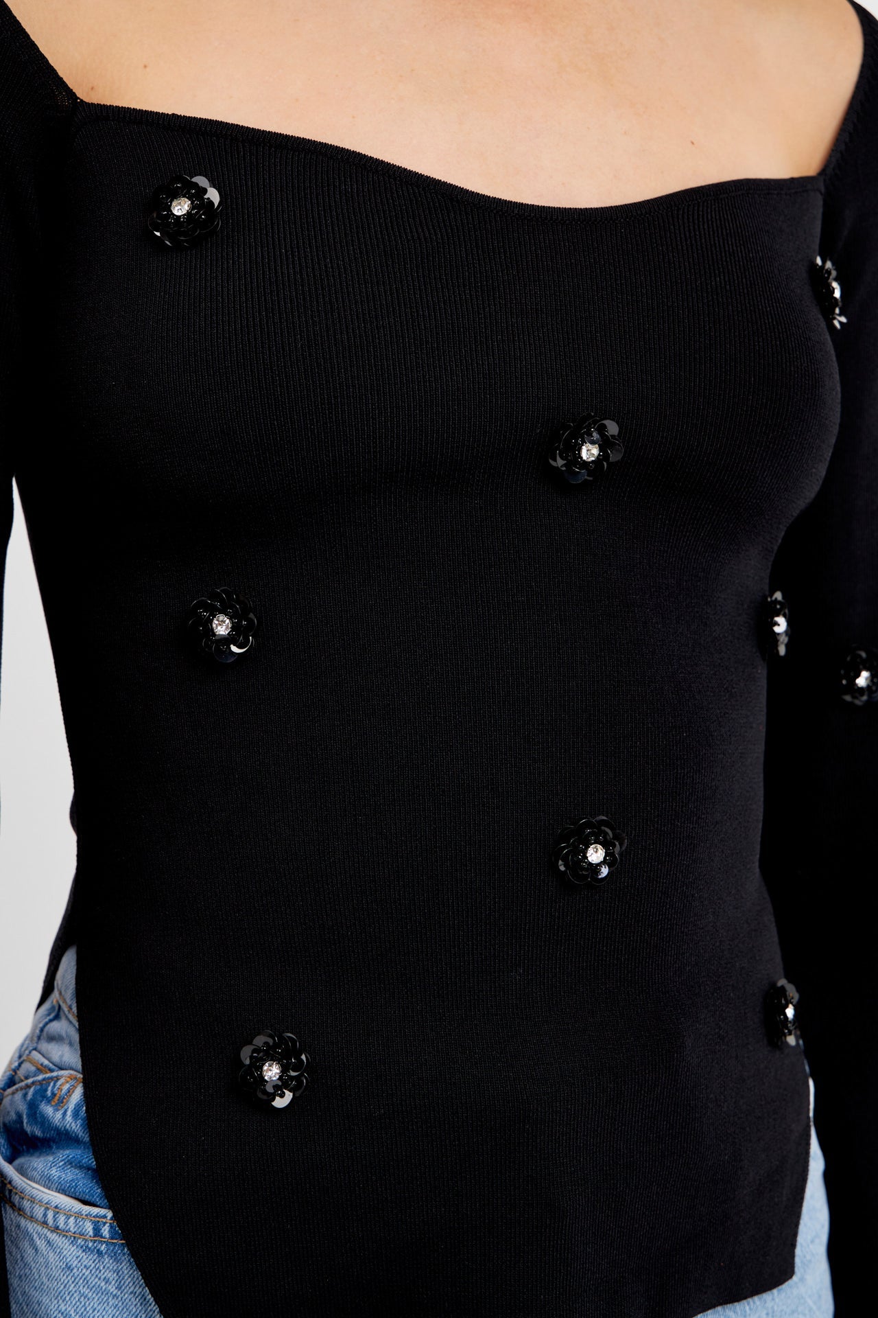 ENDLESS ROSE - Sequin Flower Sweater - SWEATERS & KNITS available at Objectrare