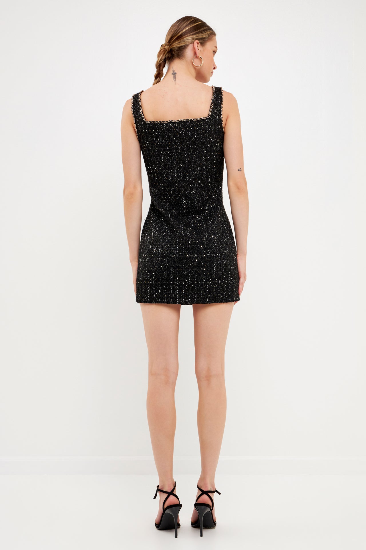 ENDLESS ROSE - Chain-Trimmed Tweed Mini Dress - DRESSES available at Objectrare