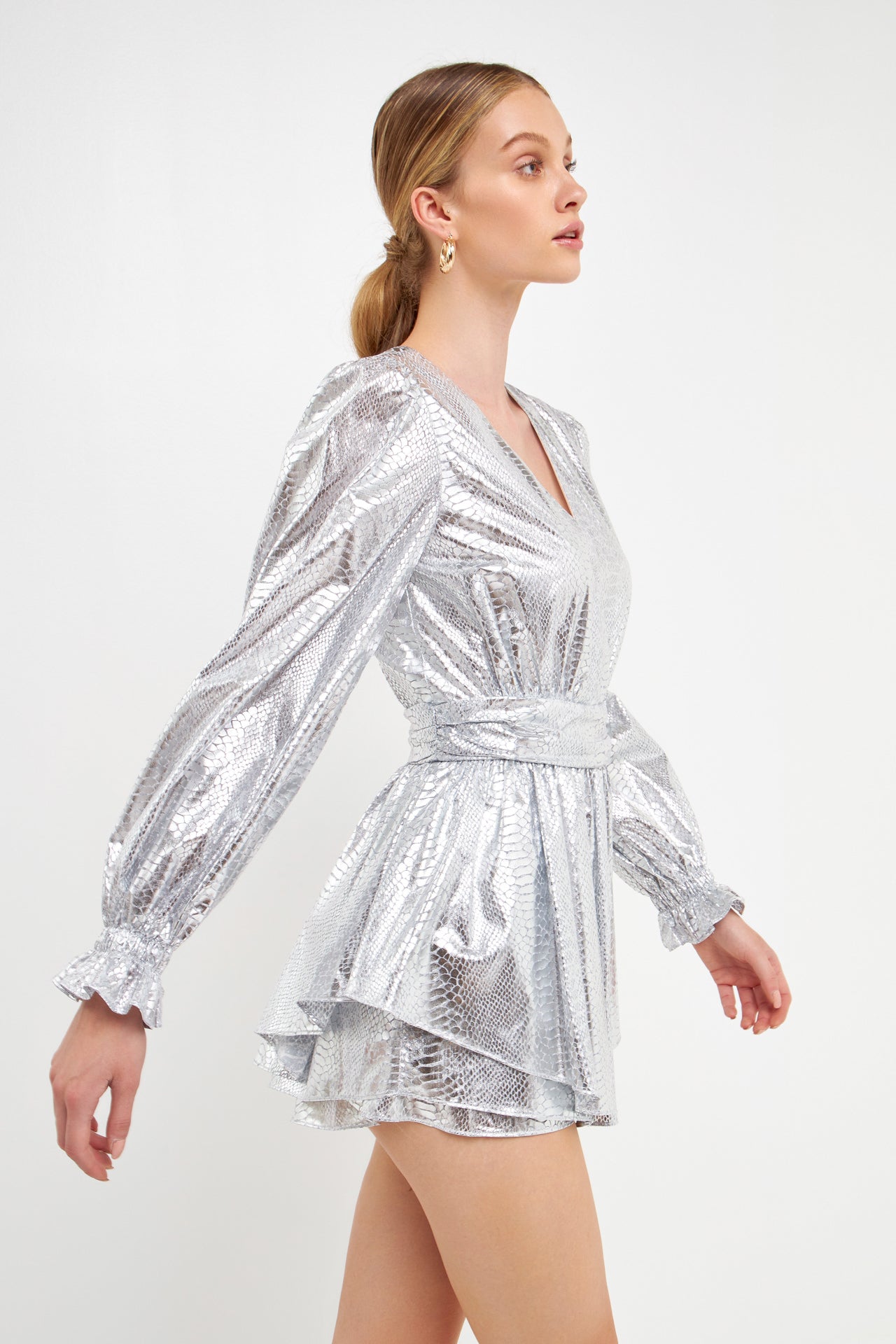 ENDLESS ROSE - Faux Snakeskin Shorts Romper - ROMPERS available at Objectrare