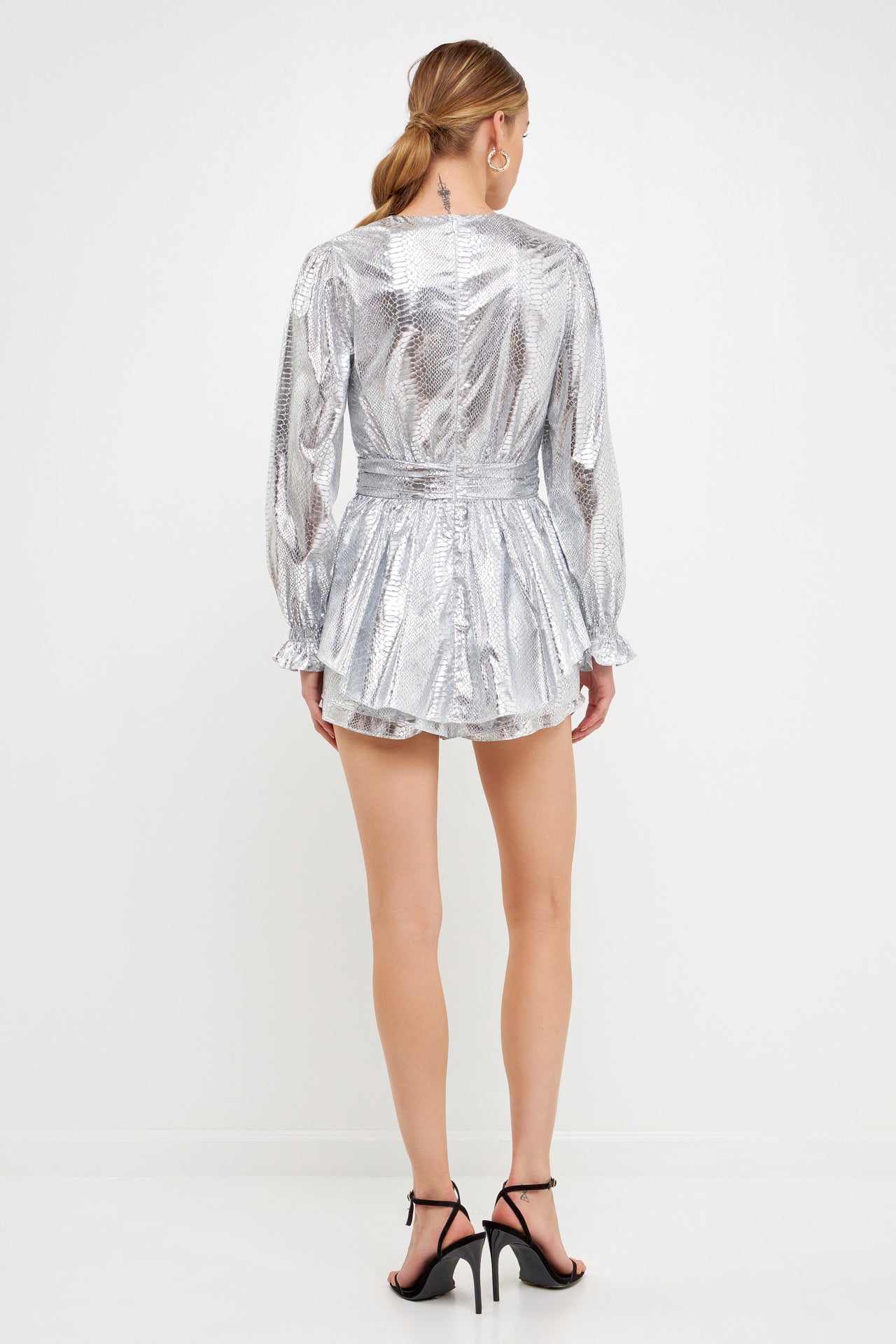 ENDLESS ROSE - Faux Snakeskin Shorts Romper - ROMPERS available at Objectrare
