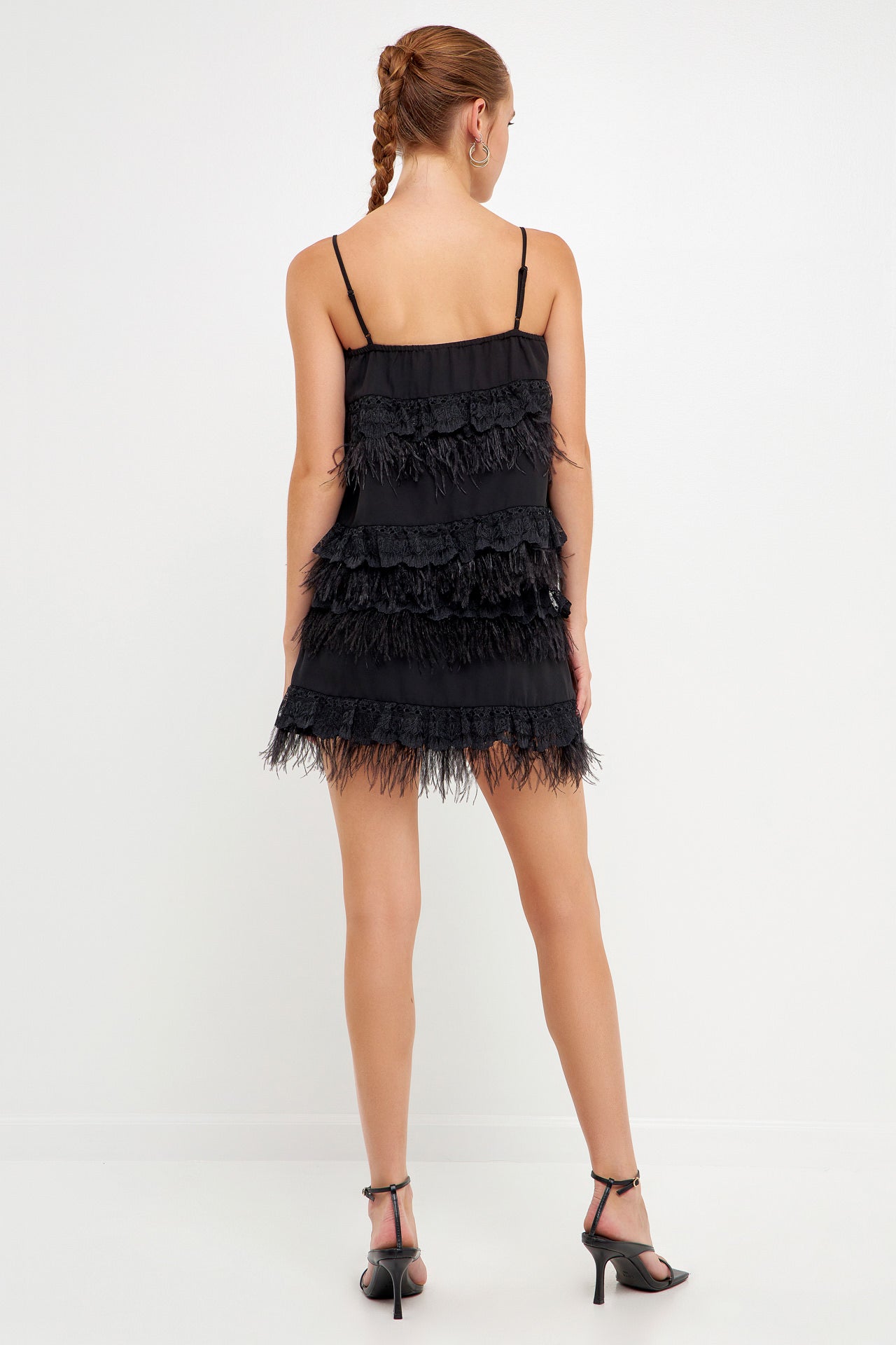 ENDLESS ROSE - Lace & Feather Trim Tank Top - TOPS available at Objectrare