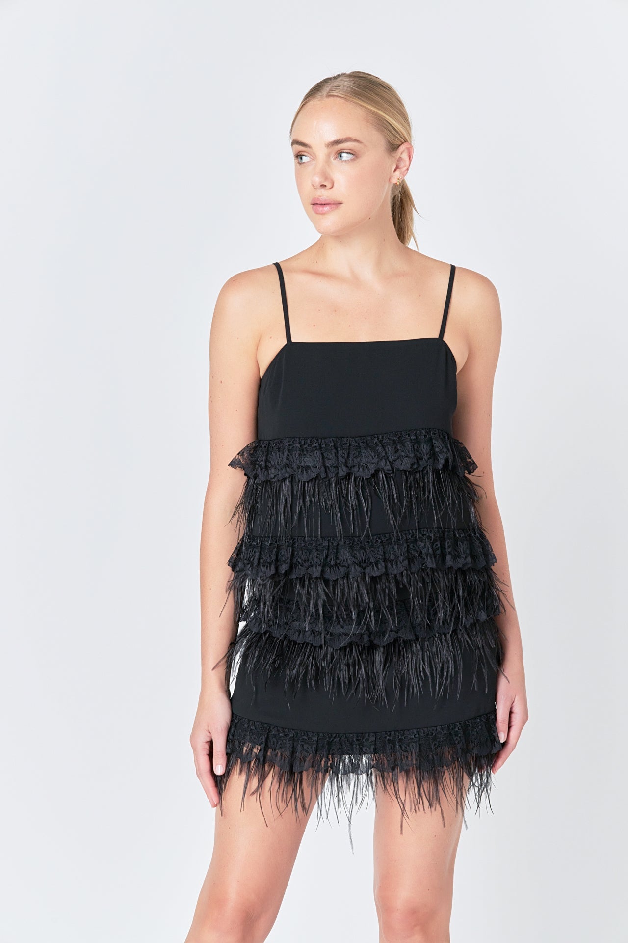 ENDLESS ROSE - Lace & Feather Trim Mini Skirt - SKIRTS available at Objectrare