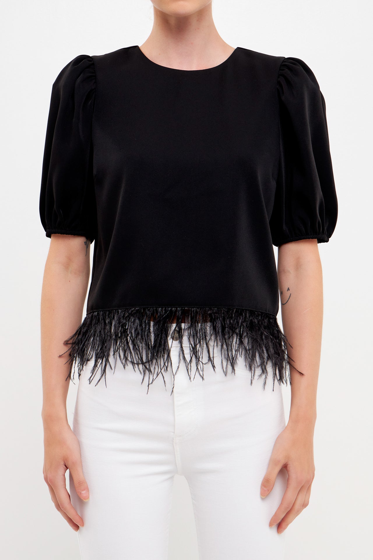 ENGLISH FACTORY - Black Feather Edge Top - TOPS available at Objectrare