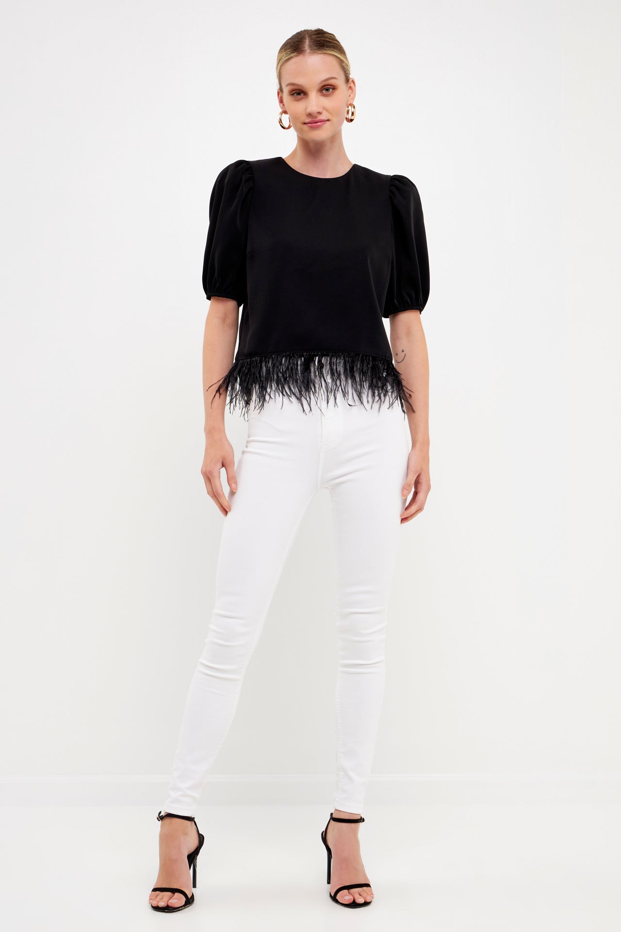 ENGLISH FACTORY - Black Feather Edge Top - TOPS available at Objectrare