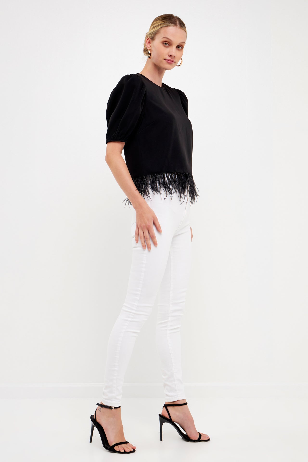 ENGLISH FACTORY - Black Feather Edge Top - TOPS available at Objectrare