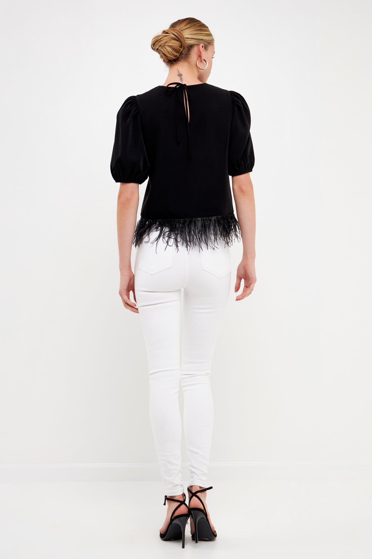ENGLISH FACTORY - Black Feather Edge Top - TOPS available at Objectrare