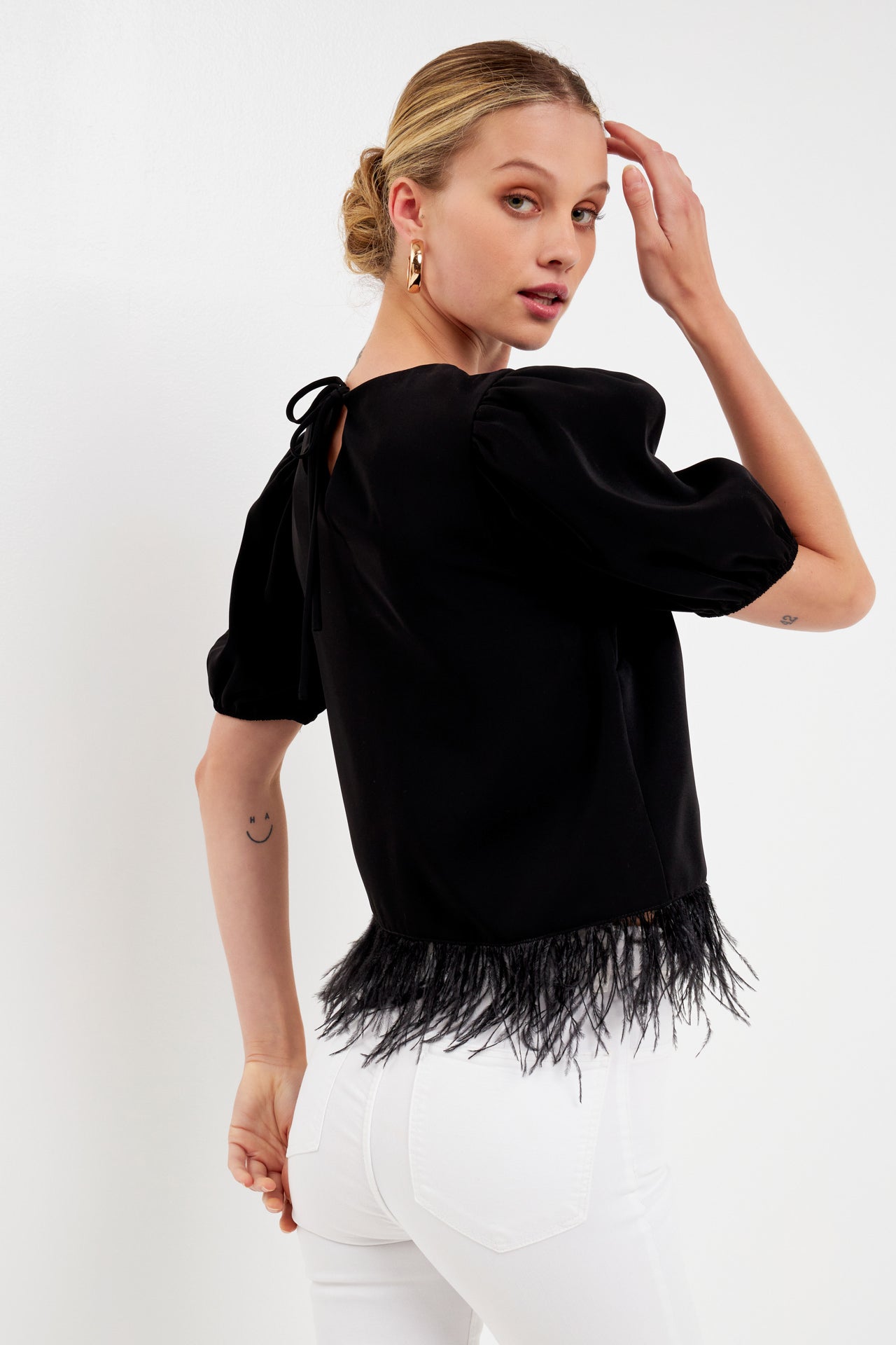 ENGLISH FACTORY - Black Feather Edge Top - TOPS available at Objectrare