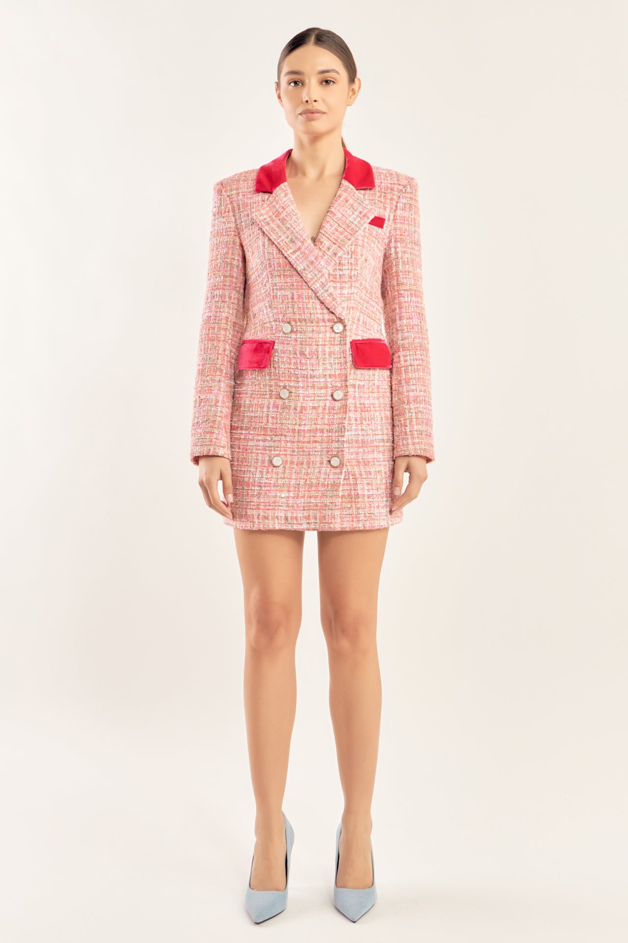 Premium Long-Sleeve Tweed Mini Dress – Endless Rose