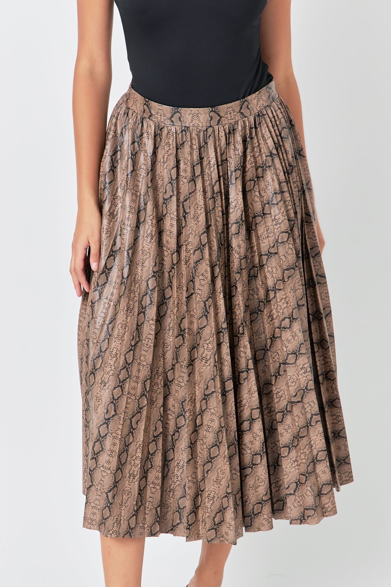 ENDLESS ROSE - Snake Print Pleated Midi Skirt - SKIRTS available at Objectrare