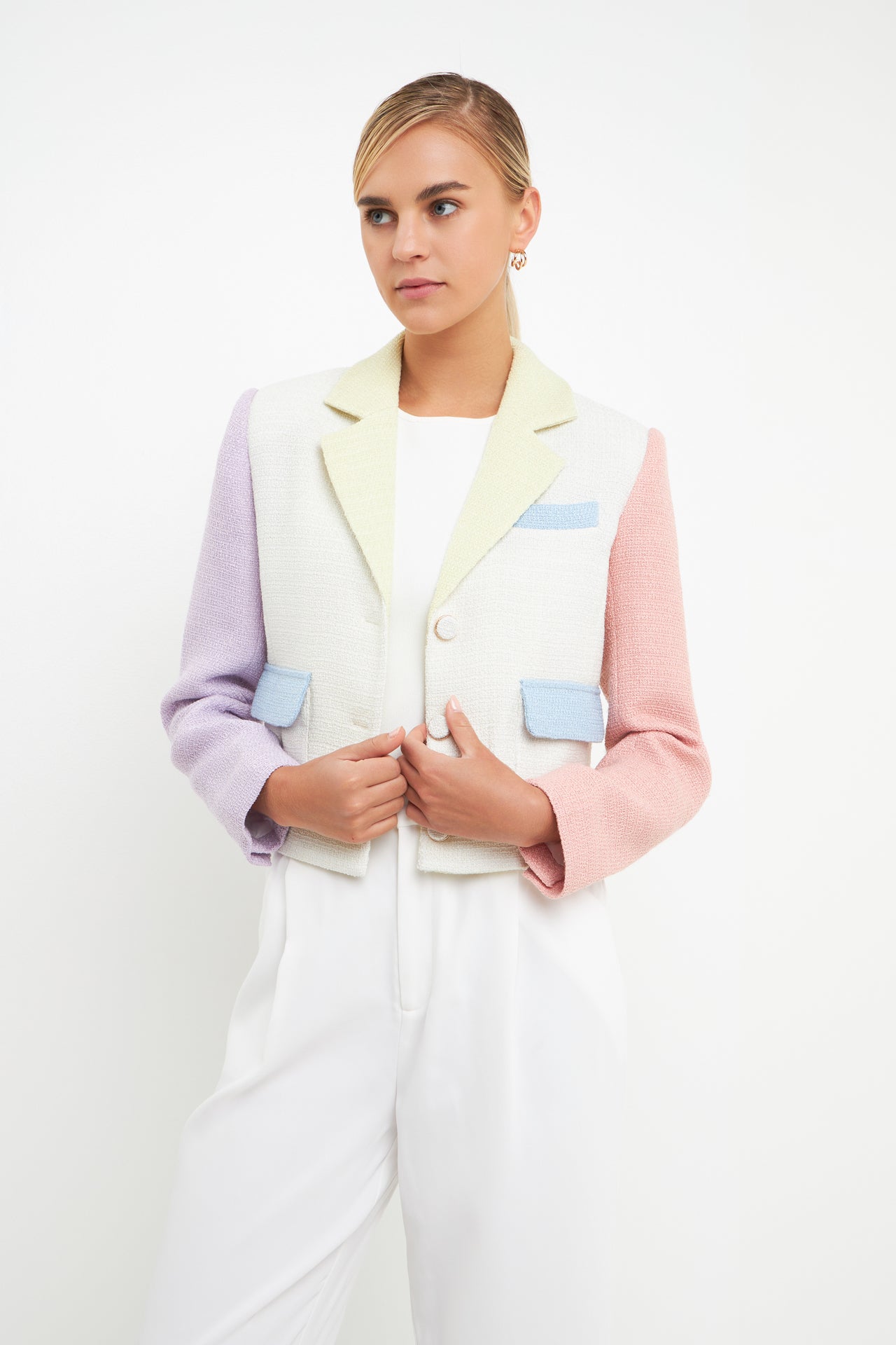 ENDLESS ROSE - Cropped Color Block Blazer - BLAZERS available at Objectrare