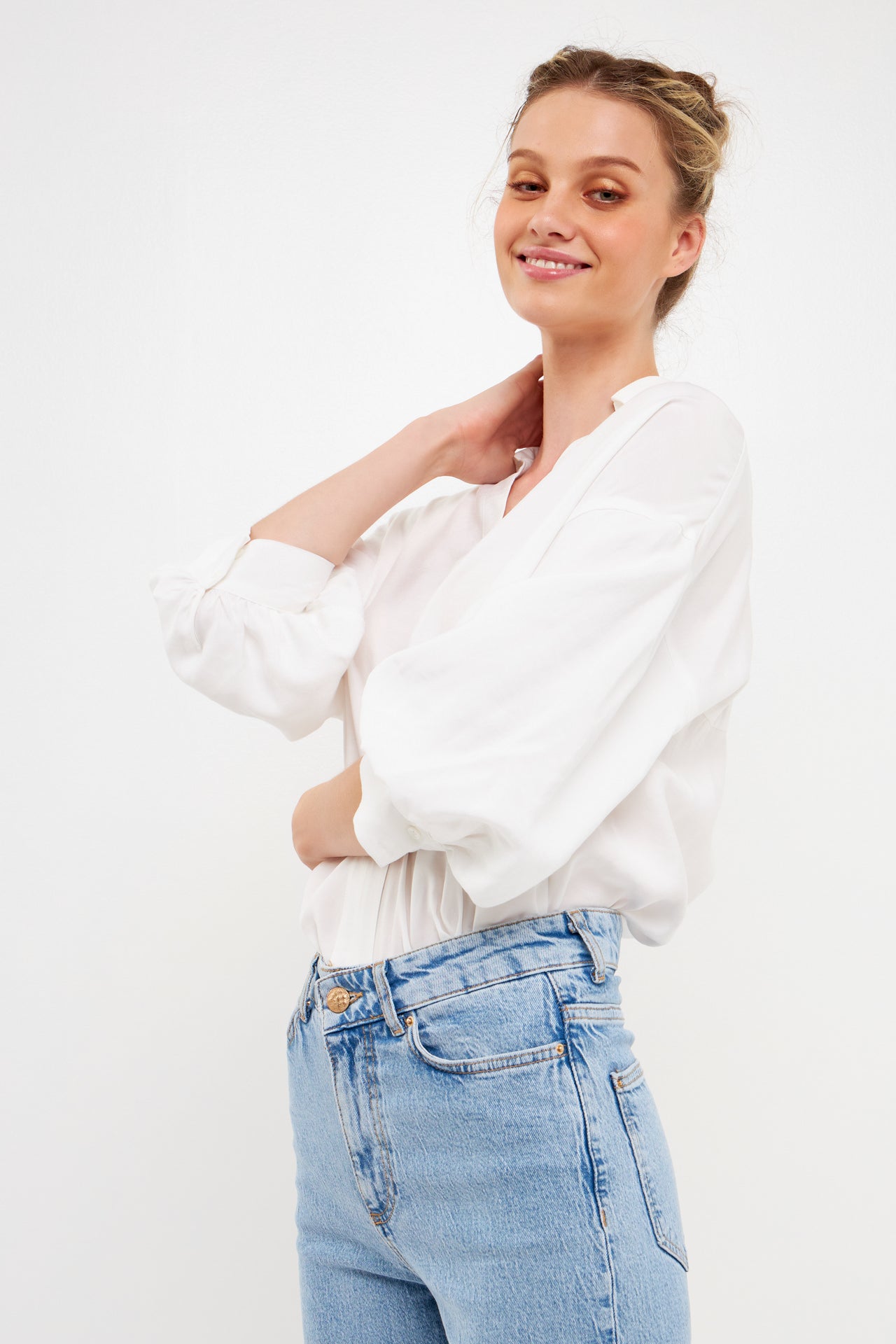 V-Neckline Drop Shoulder Blouse