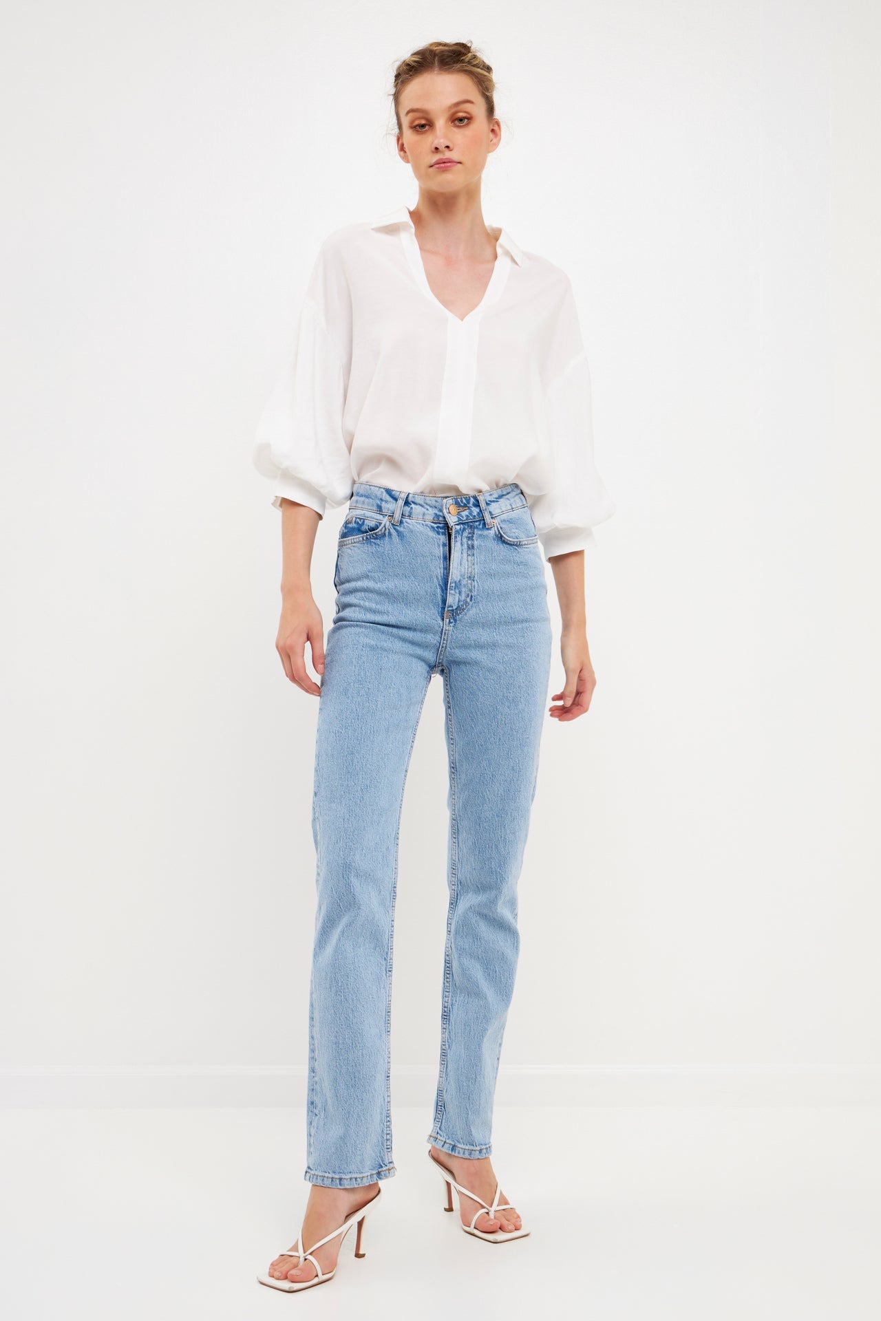 V-Neckline Drop Shoulder Blouse