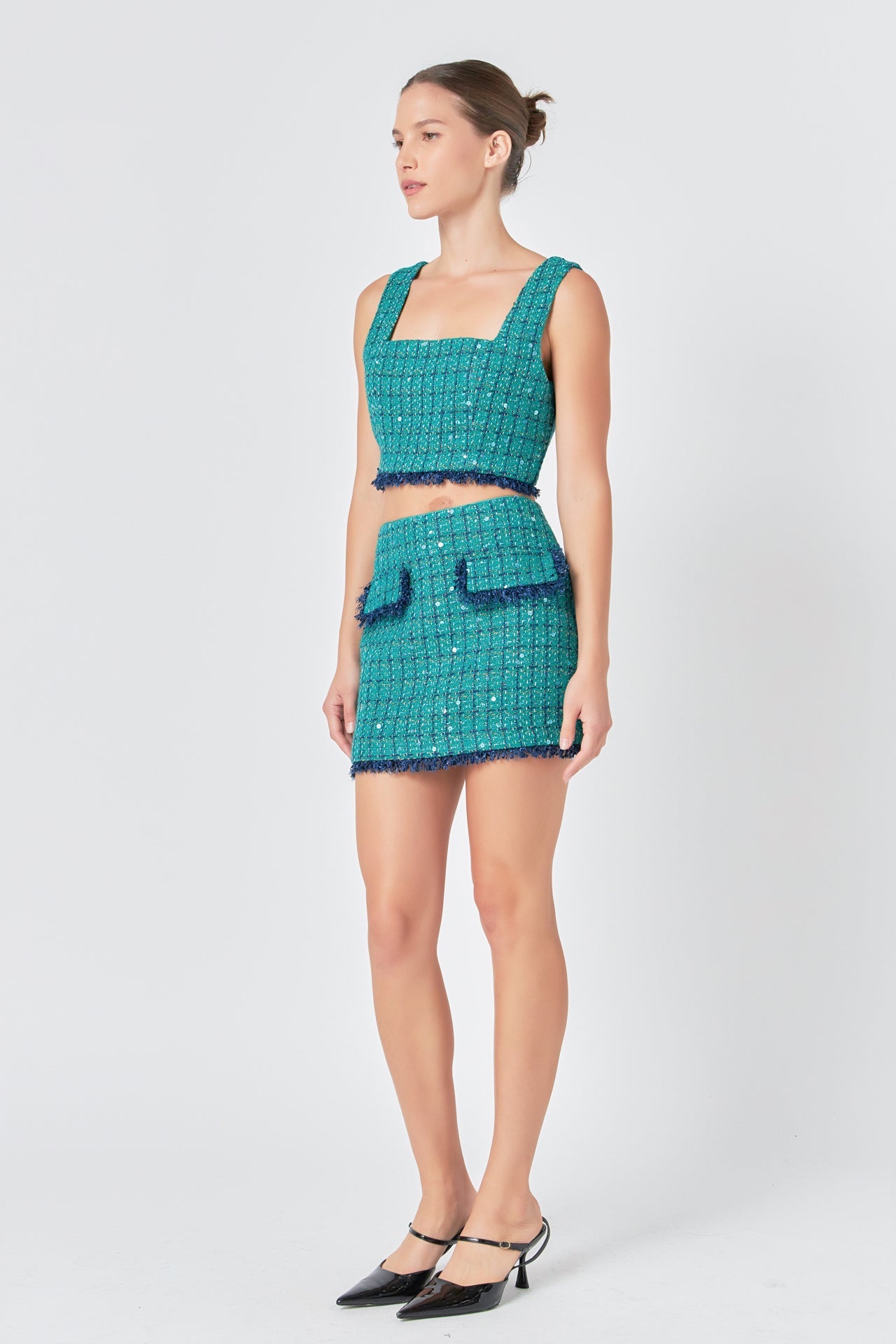ENDLESS ROSE - Premium Sequin Tweed Mini Skirt - SKIRTS available at Objectrare