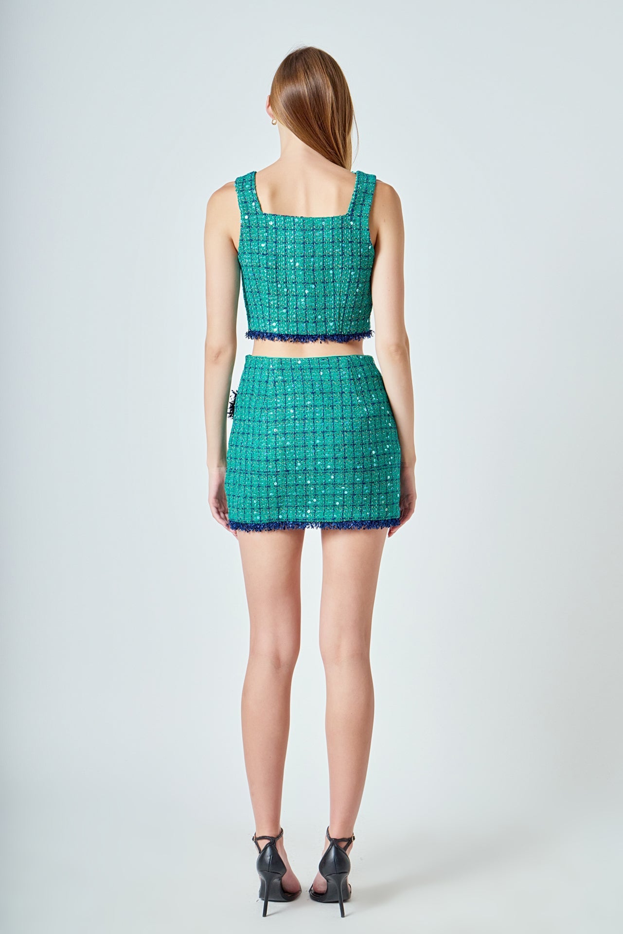 ENDLESS ROSE - Premium Sequin Tweed Mini Skirt - SKIRTS available at Objectrare