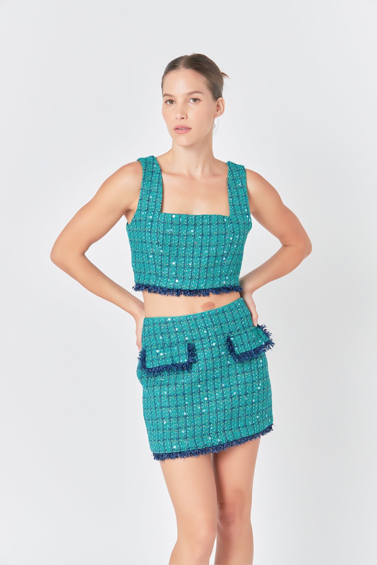ENDLESS ROSE - Premium Sequin Tweed Mini Skirt - SKIRTS available at Objectrare