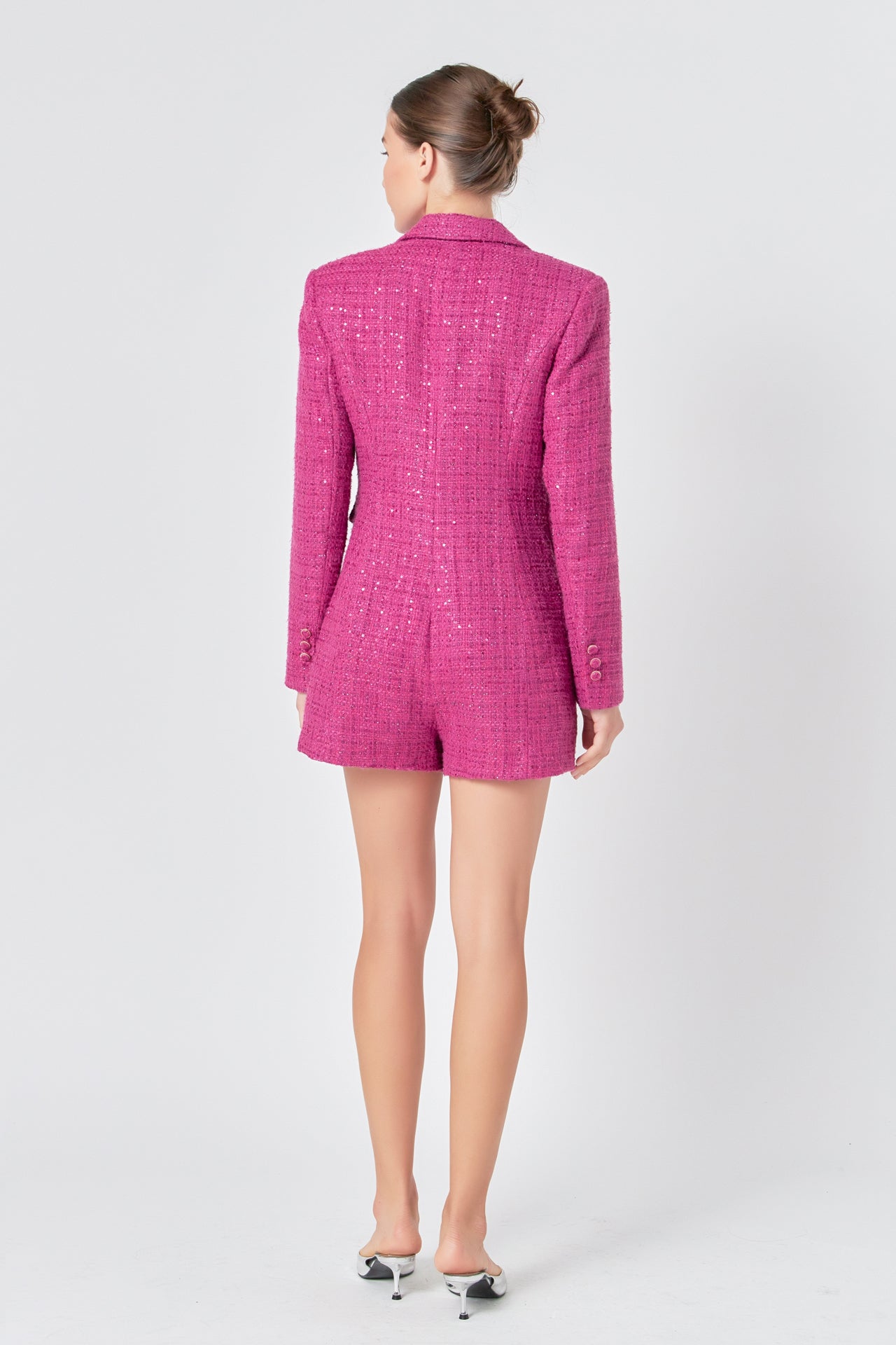 ENDLESS ROSE - Premium Sequin Tweed Blazer Romper - ROMPERS available at Objectrare