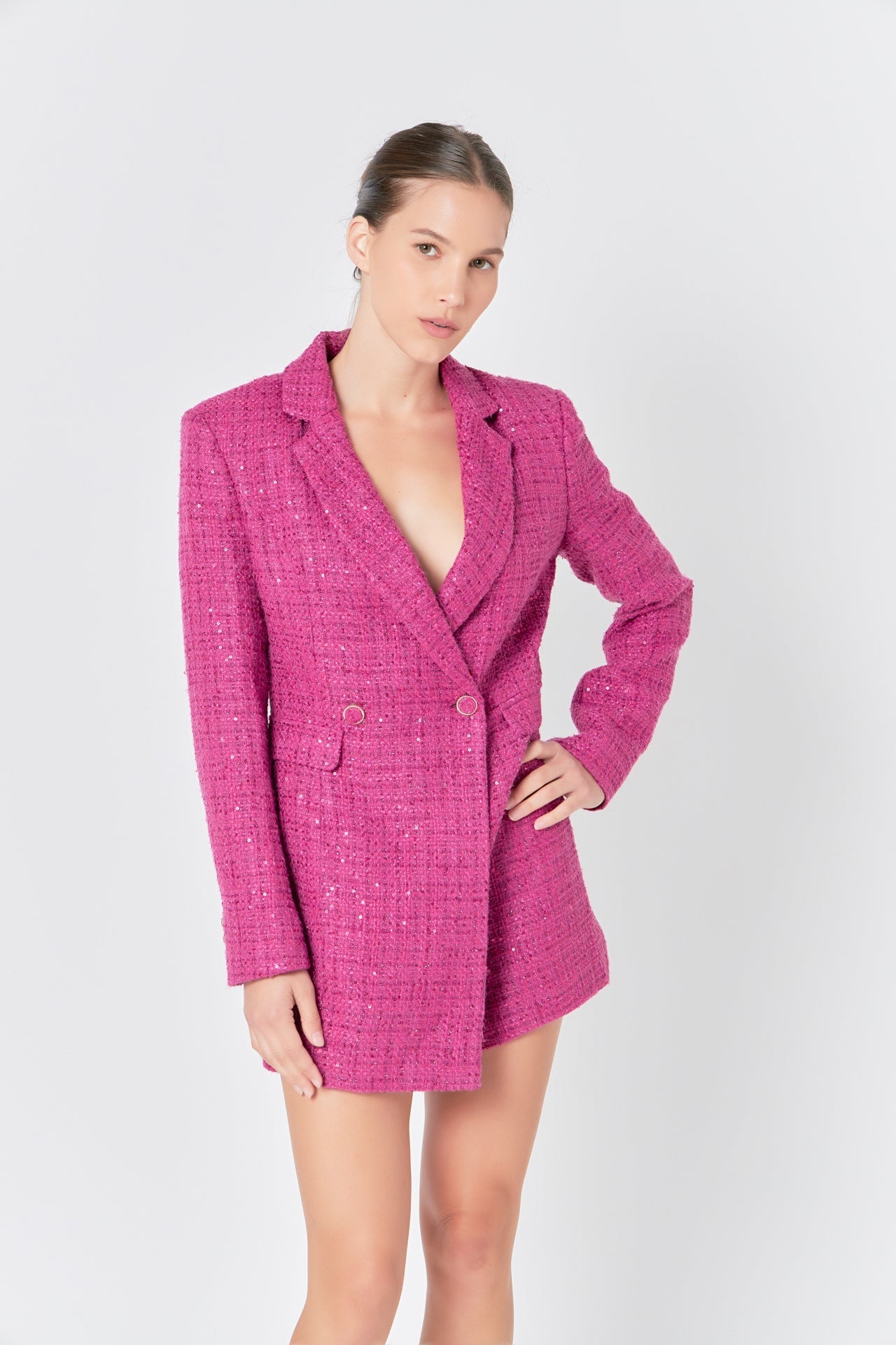 ENDLESS ROSE - Premium Sequin Tweed Blazer Romper - ROMPERS available at Objectrare