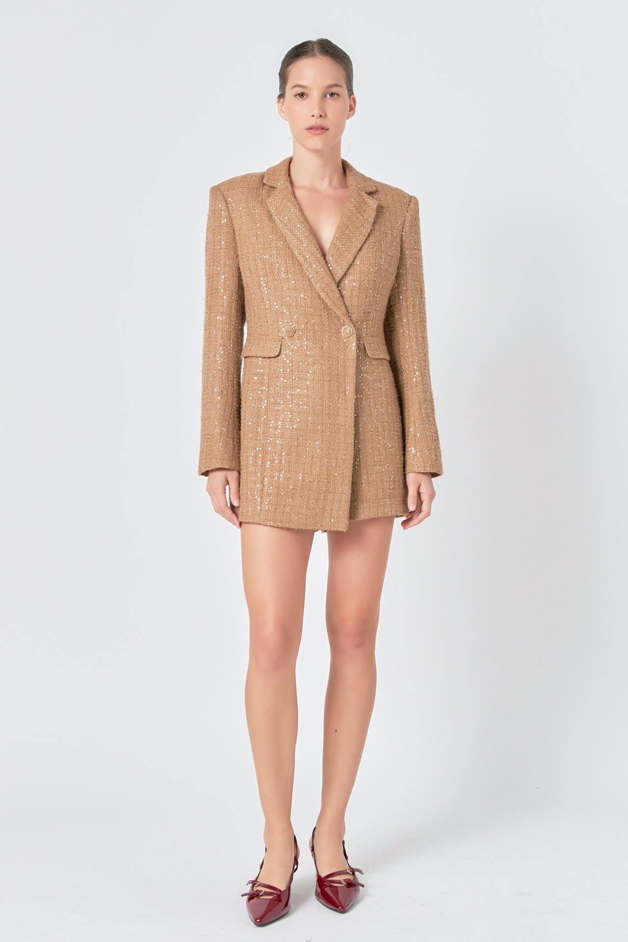 ENDLESS ROSE - Premium Sequin Tweed Blazer Romper - ROMPERS available at Objectrare