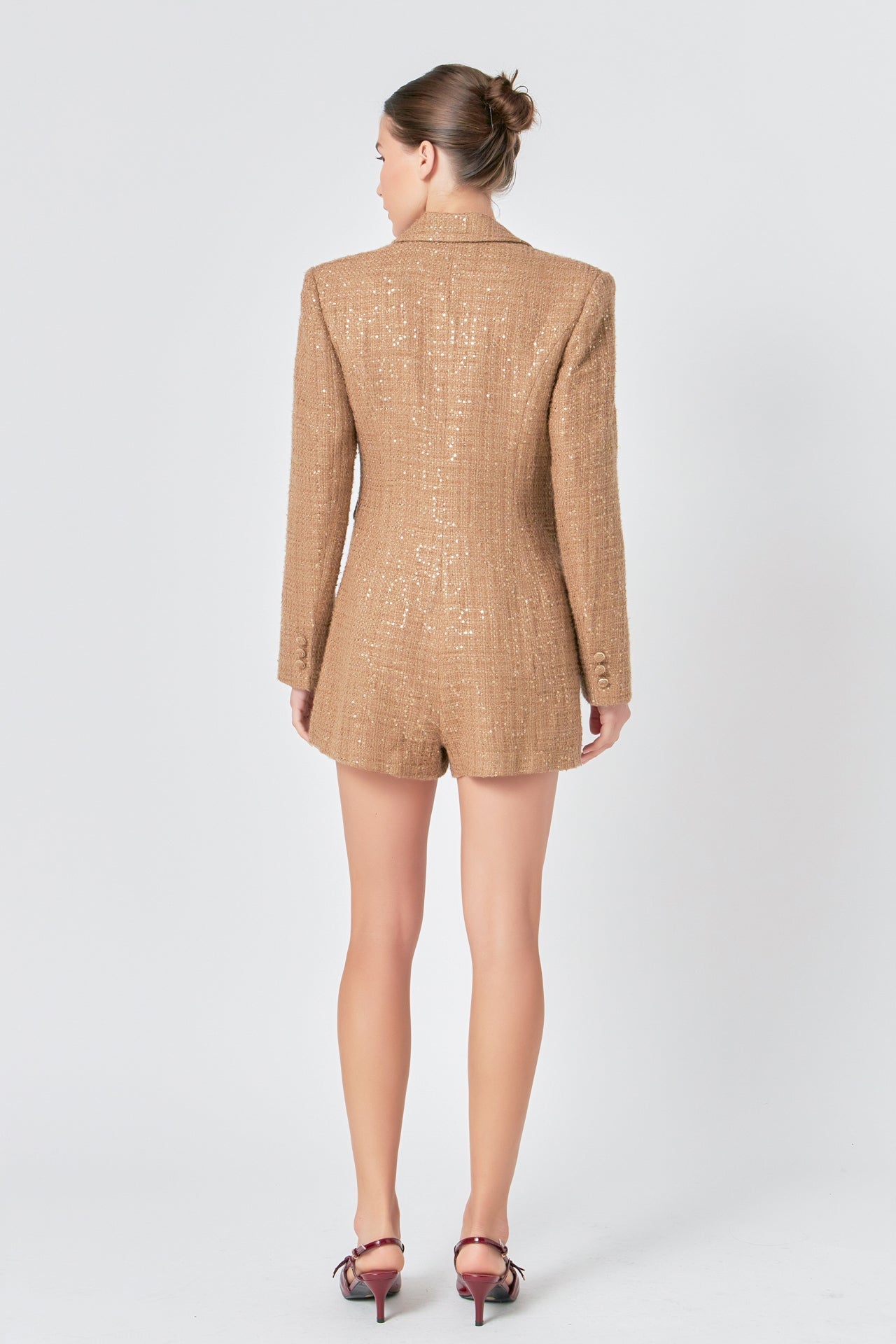 ENDLESS ROSE - Premium Sequin Tweed Blazer Romper - ROMPERS available at Objectrare