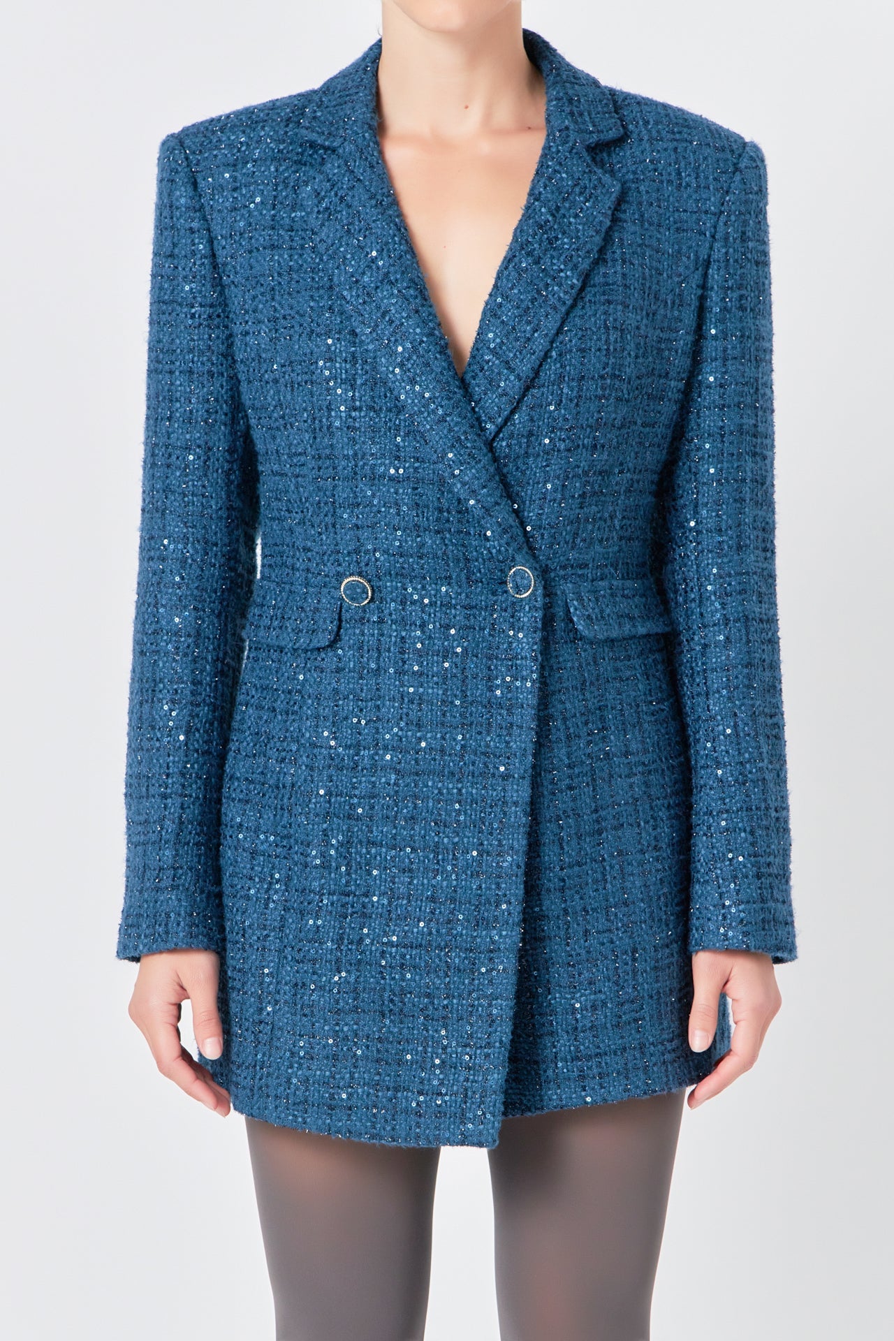 ENDLESS ROSE - Premium Sequin Tweed Blazer Romper - ROMPERS available at Objectrare