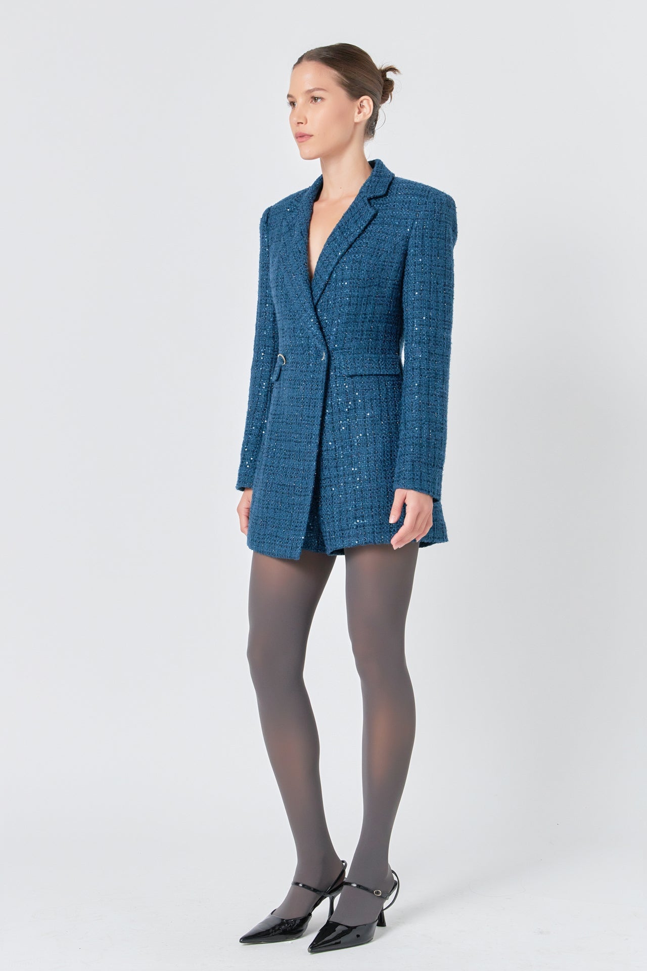 ENDLESS ROSE - Premium Sequin Tweed Blazer Romper - ROMPERS available at Objectrare