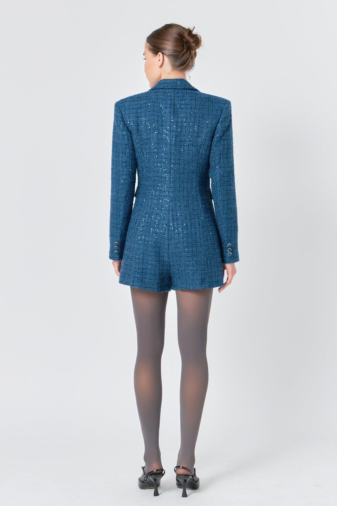 ENDLESS ROSE - Premium Sequin Tweed Blazer Romper - ROMPERS available at Objectrare