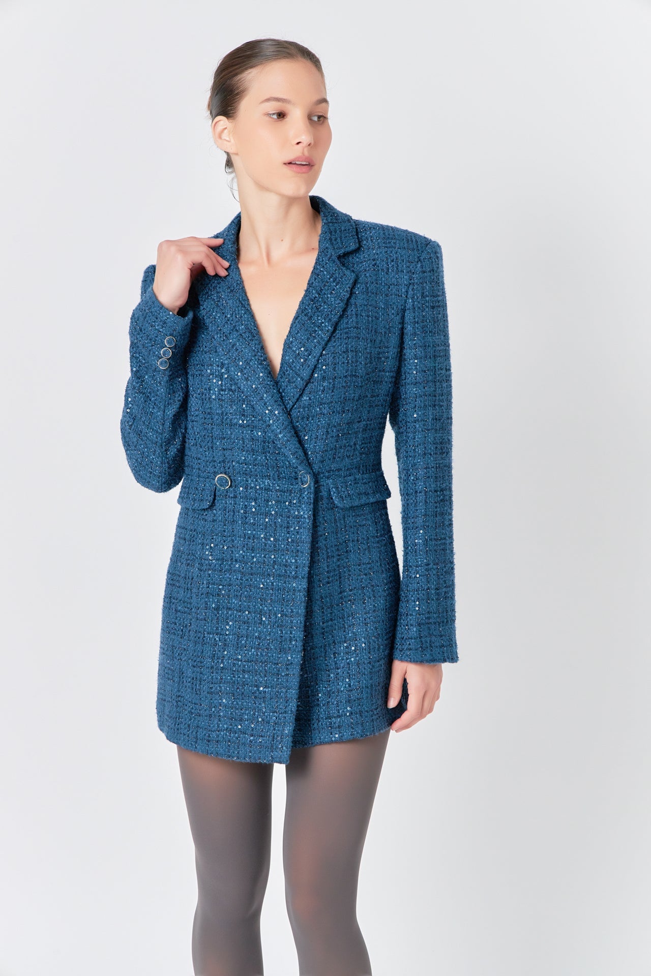 ENDLESS ROSE - Premium Sequin Tweed Blazer Romper - ROMPERS available at Objectrare