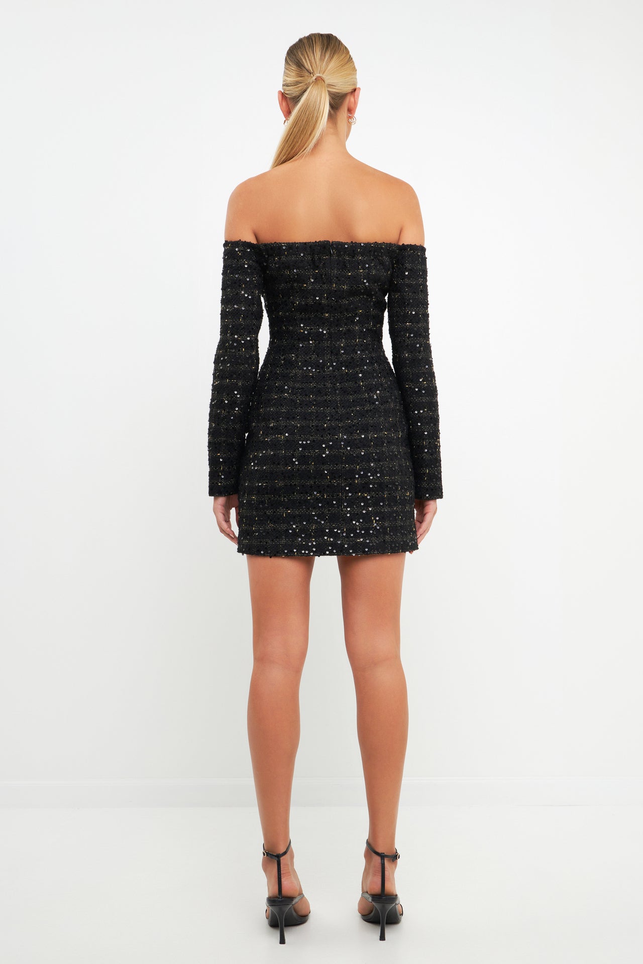 ENDLESS ROSE - Off-The-Shoulder Tweed Mini Dress - DRESSES available at Objectrare