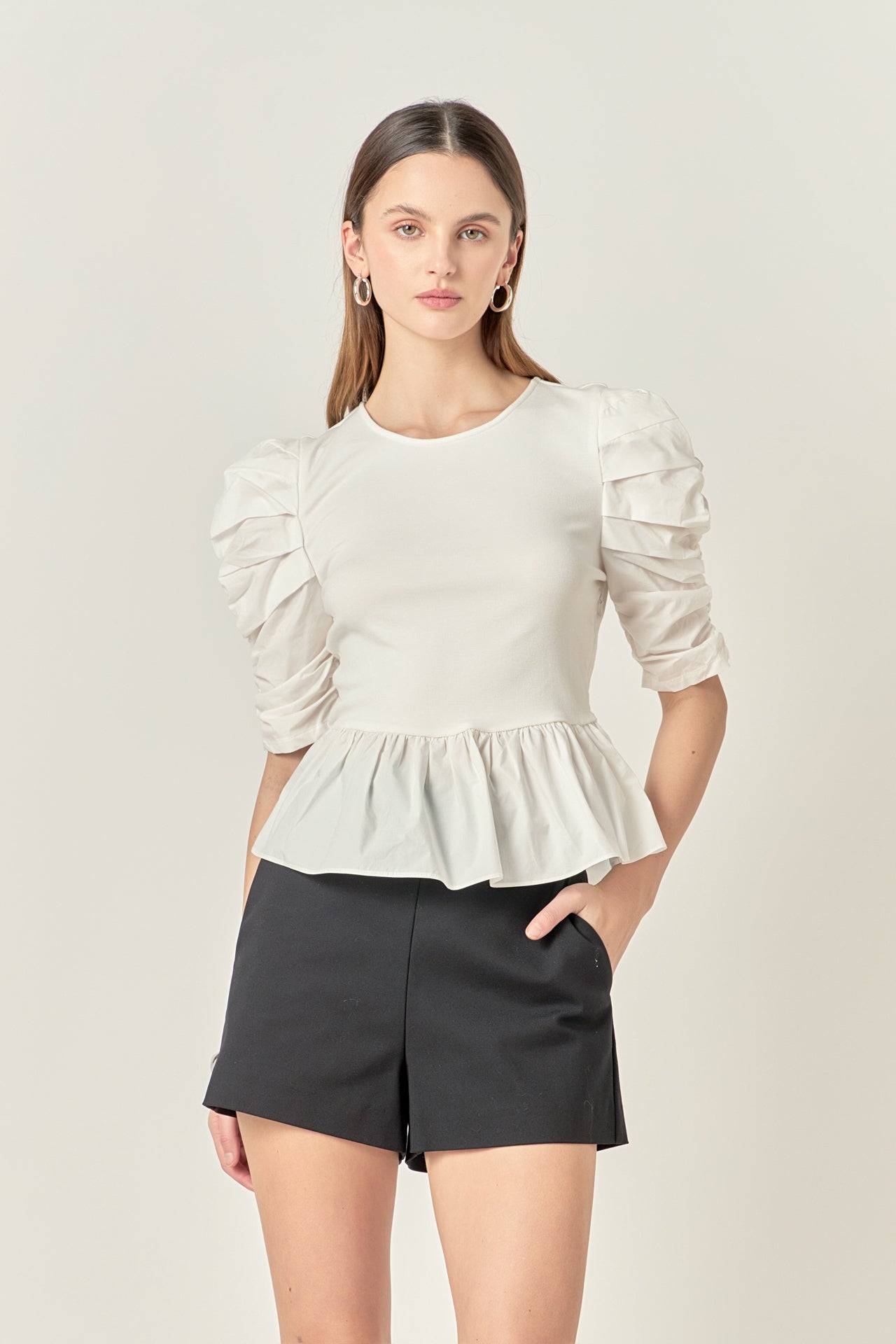 ENGLISH FACTORY - Pleated Puff Sleeve Top in White - TOPS available at Objectrare