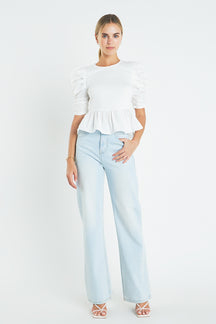 ENGLISH FACTORY - Pleated Puff Sleeve Top - TOPS available at Objectrare