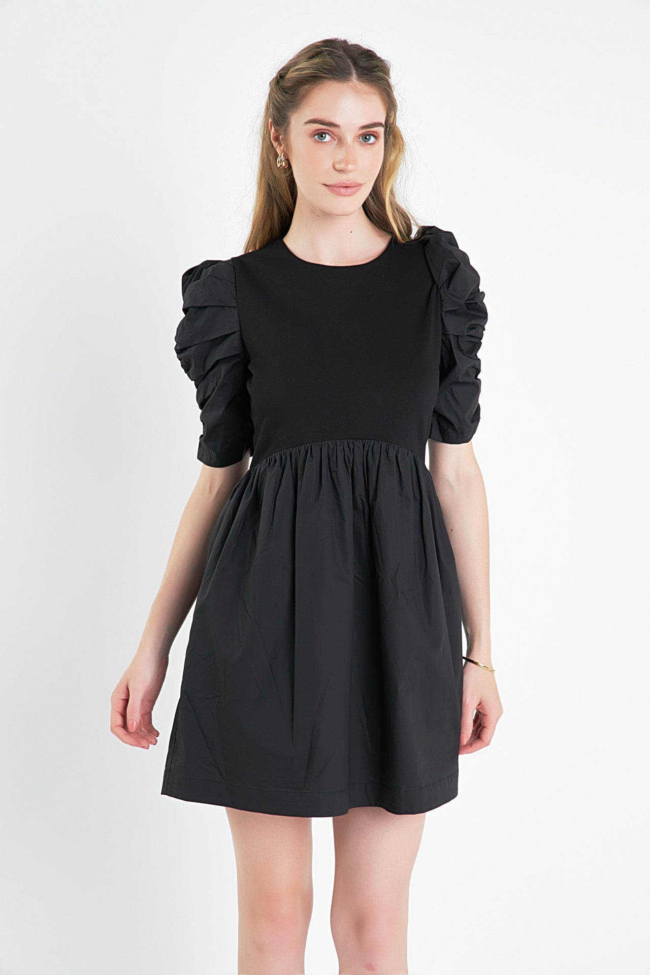 ENGLISH FACTORY - Pleated Puff Sleeve Mini Dress - DRESSES available at Objectrare