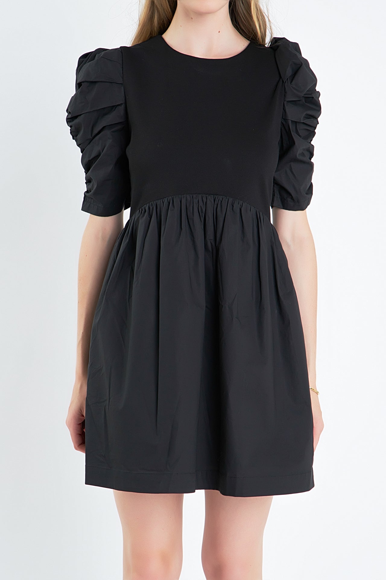 ENGLISH FACTORY - Pleated Puff Sleeve Mini Dress - DRESSES available at Objectrare