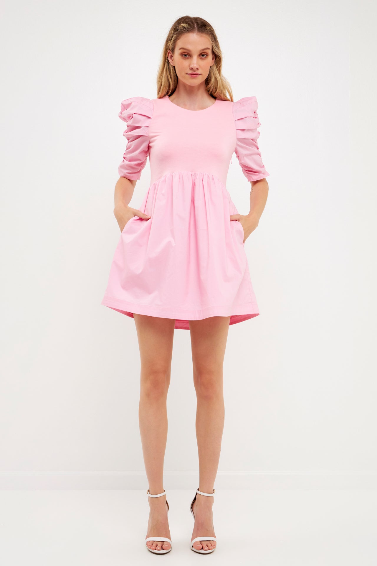 ENGLISH FACTORY - Pleated Puff Sleeve Mini Dress - DRESSES available at Objectrare