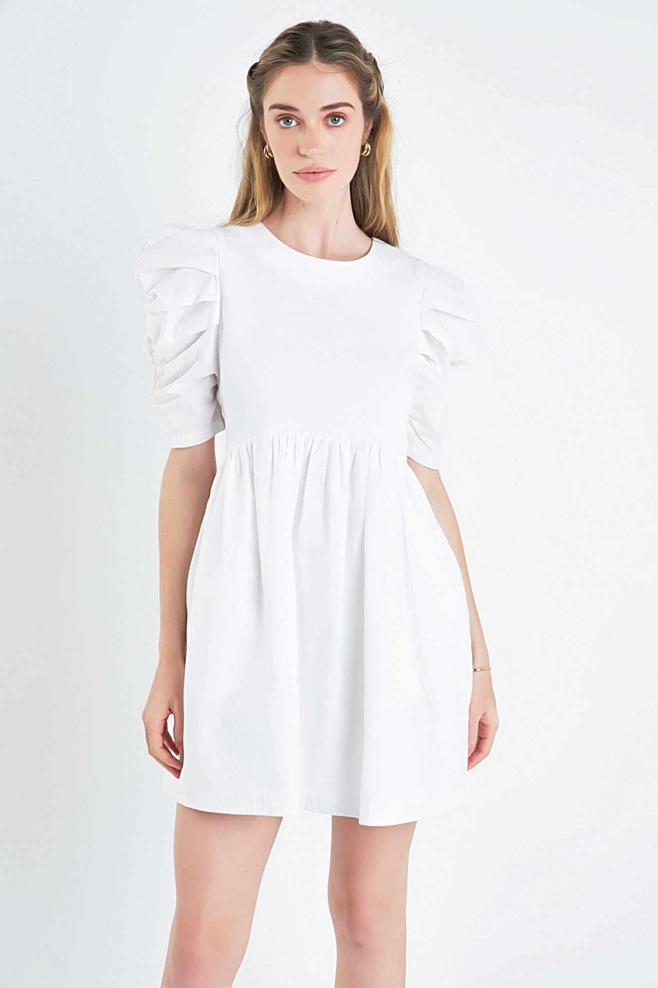 ENGLISH FACTORY - Pleated Puff Sleeve Mini Dress - DRESSES available at Objectrare