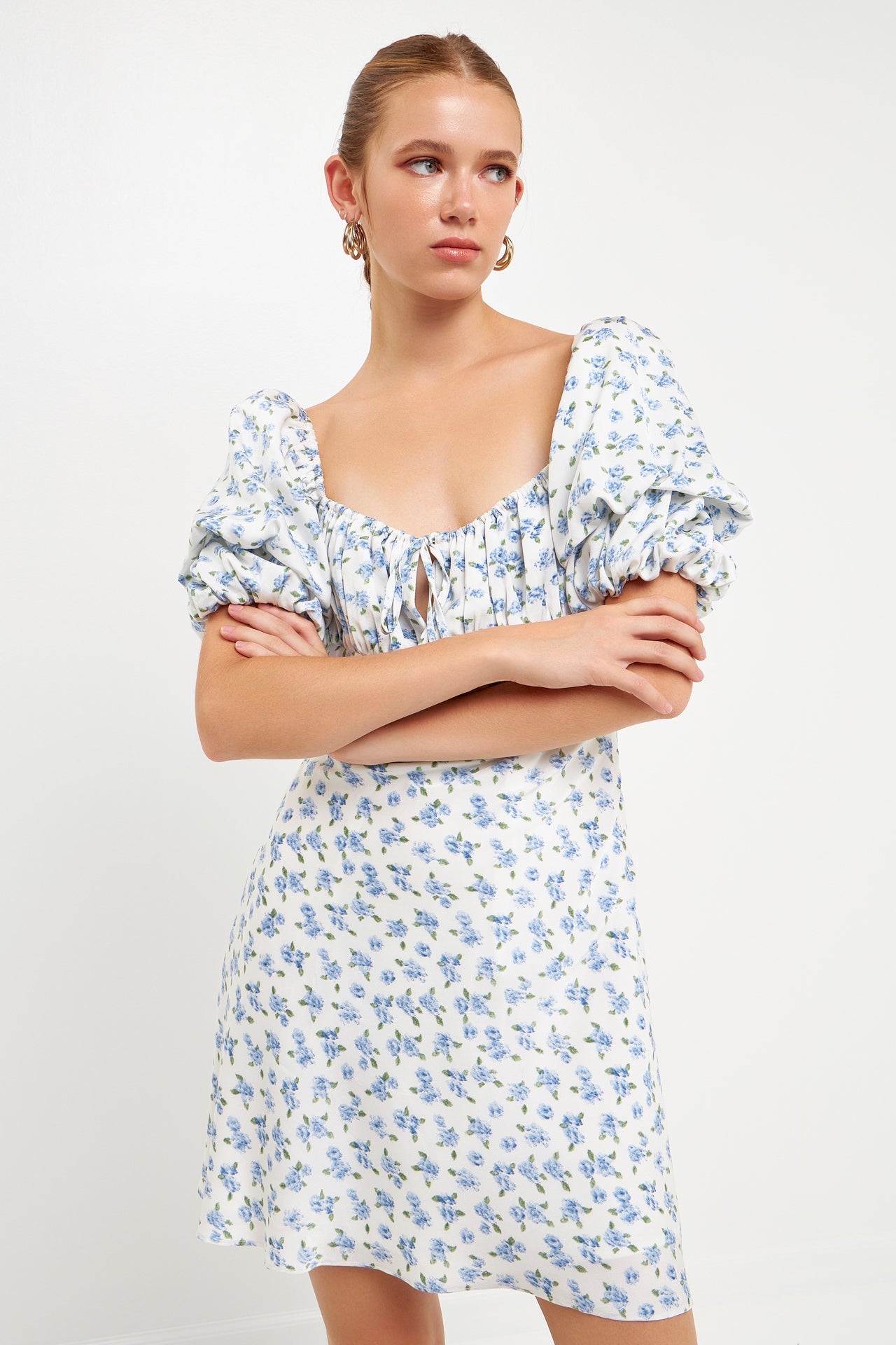 FREE THE ROSES - Floral Print Satin Mini Dress - DRESSES available at Objectrare