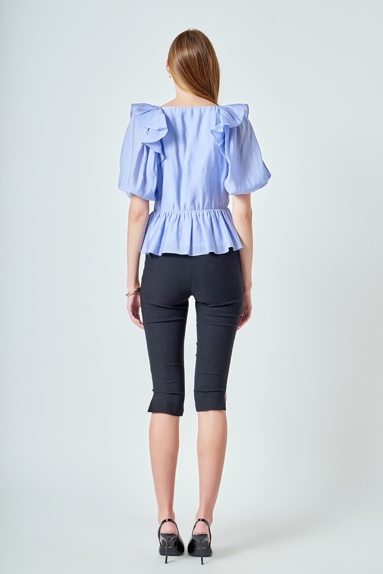ENDLESS ROSE - Puff Sleeve Peplum Top - TOPS available at Objectrare
