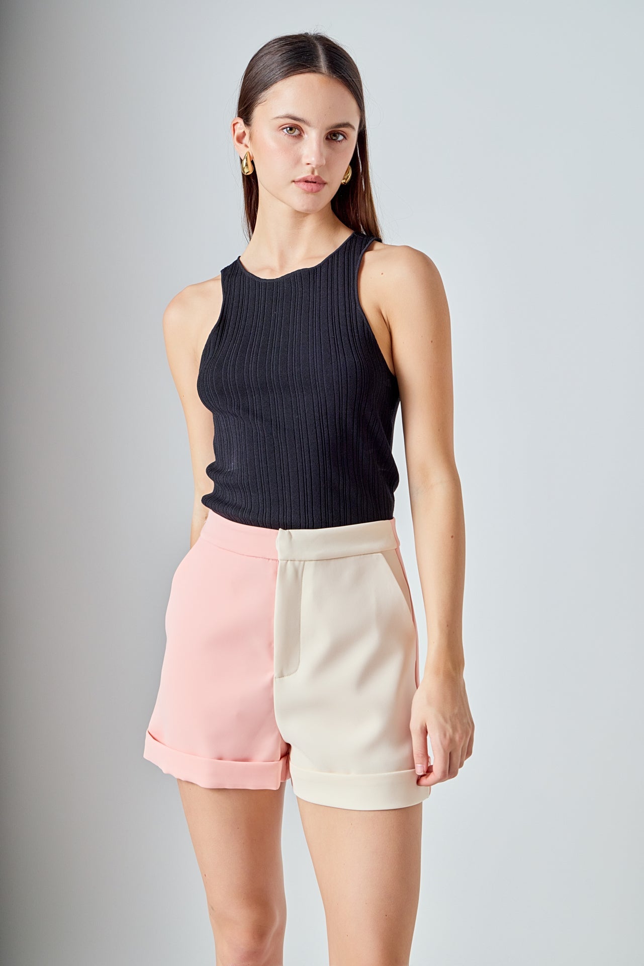 ENDLESS ROSE - Colorblock Shorts with Folded Hem - SHORTS available at Objectrare