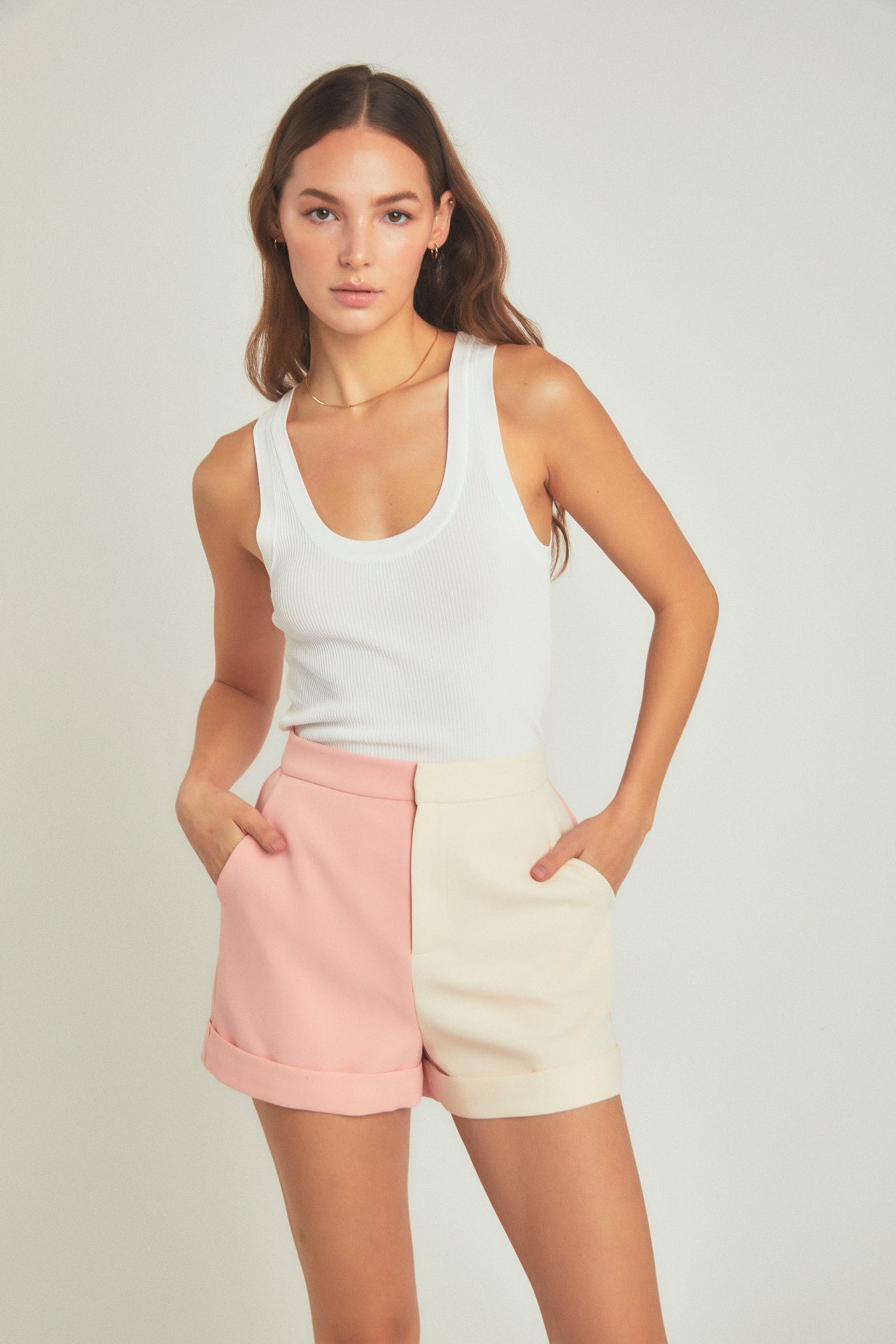ENDLESS ROSE - Colorblock Shorts with Folded Hem - SHORTS available at Objectrare