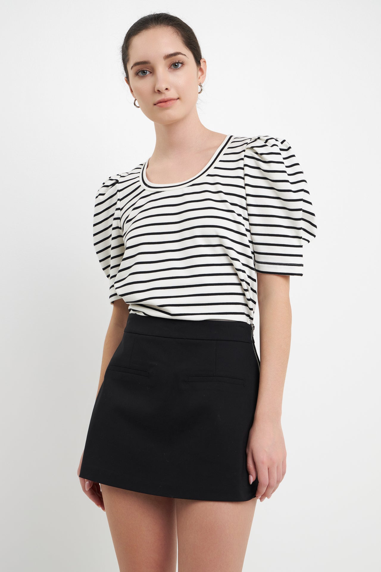 ENGLISH FACTORY - Stripe Pleated Puff Sleeve Top - TOPS available at Objectrare